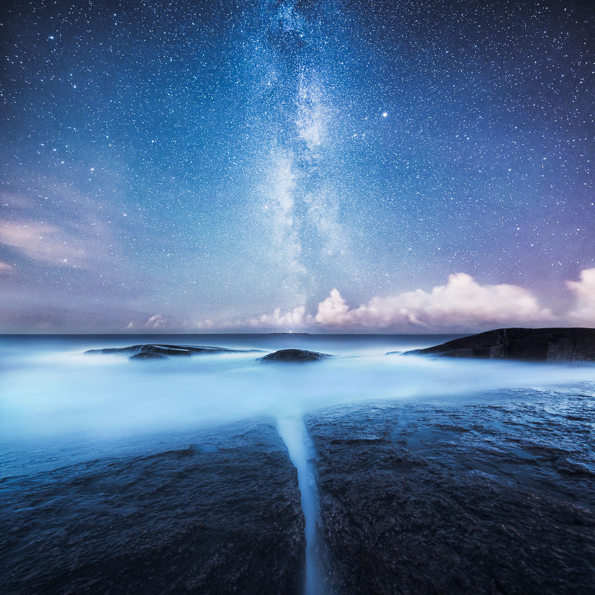 Download background bank, starry sky, nature, night, shore, milky way