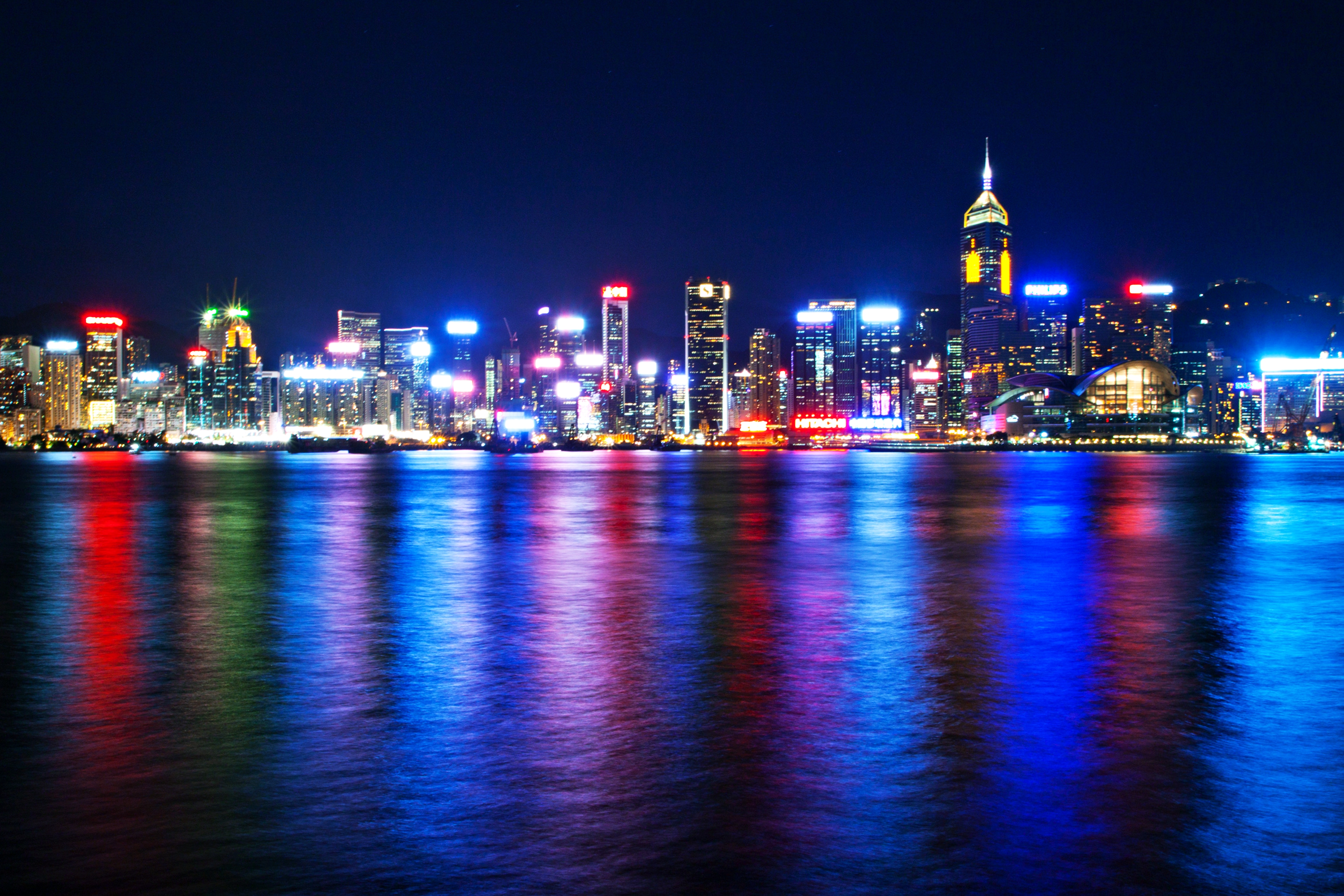 357474画像をダウンロードマンメイド, 香港, 建物, 街, 光, 夜, 反射, 超高層ビル, 都市-壁紙とスクリーンセーバーを無料で