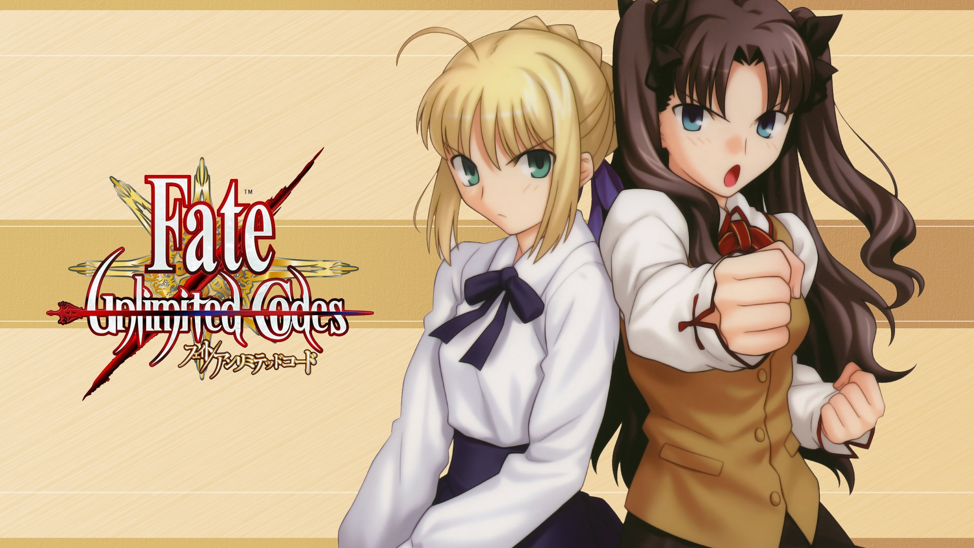 anime, fate/unlimited codes, rin tohsaka, saber (fate series), fate series