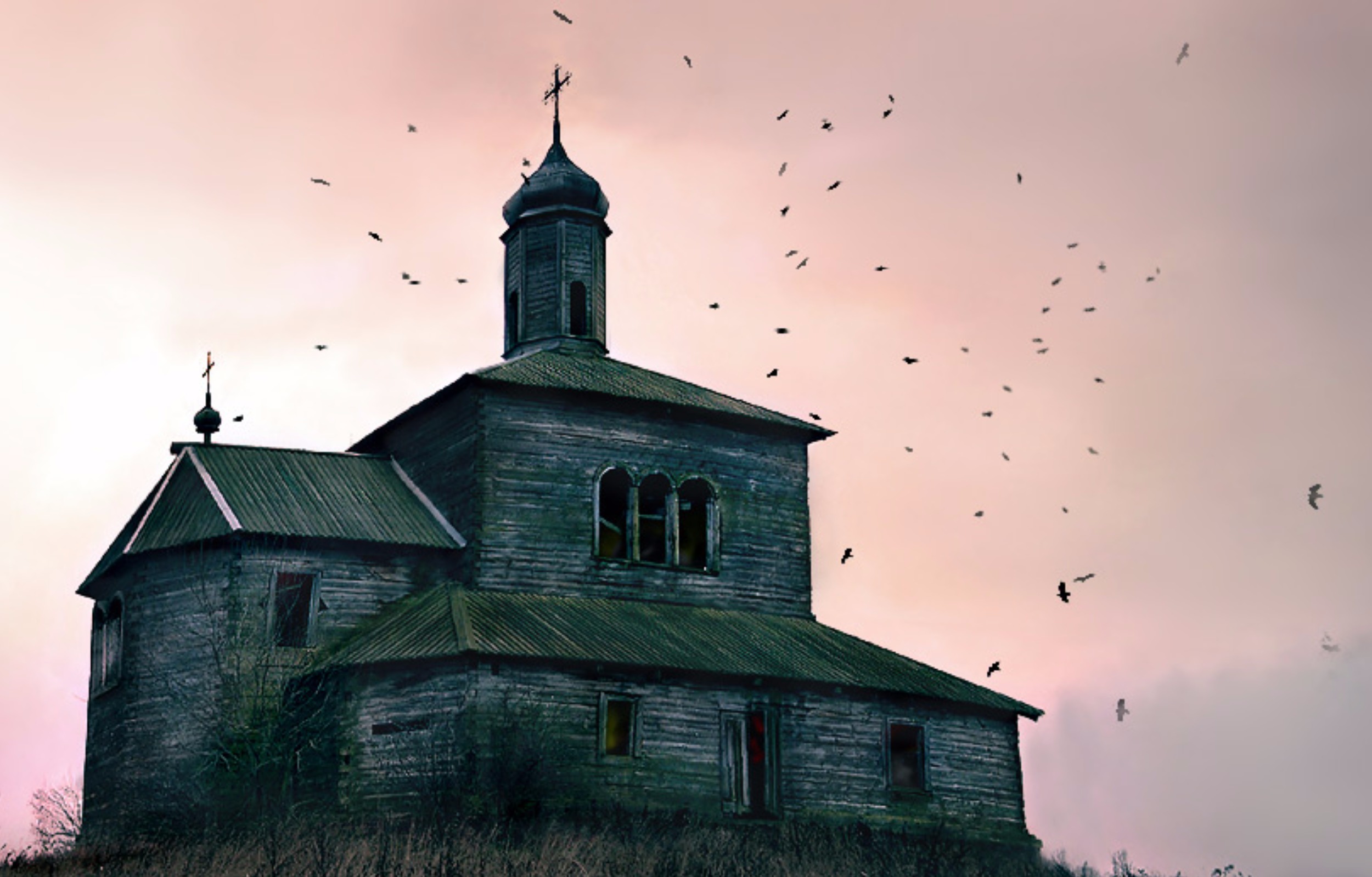 Free download wallpaper Bird, Old, Artistic, Chapel, Abandoned, Other, Flying on your PC desktop