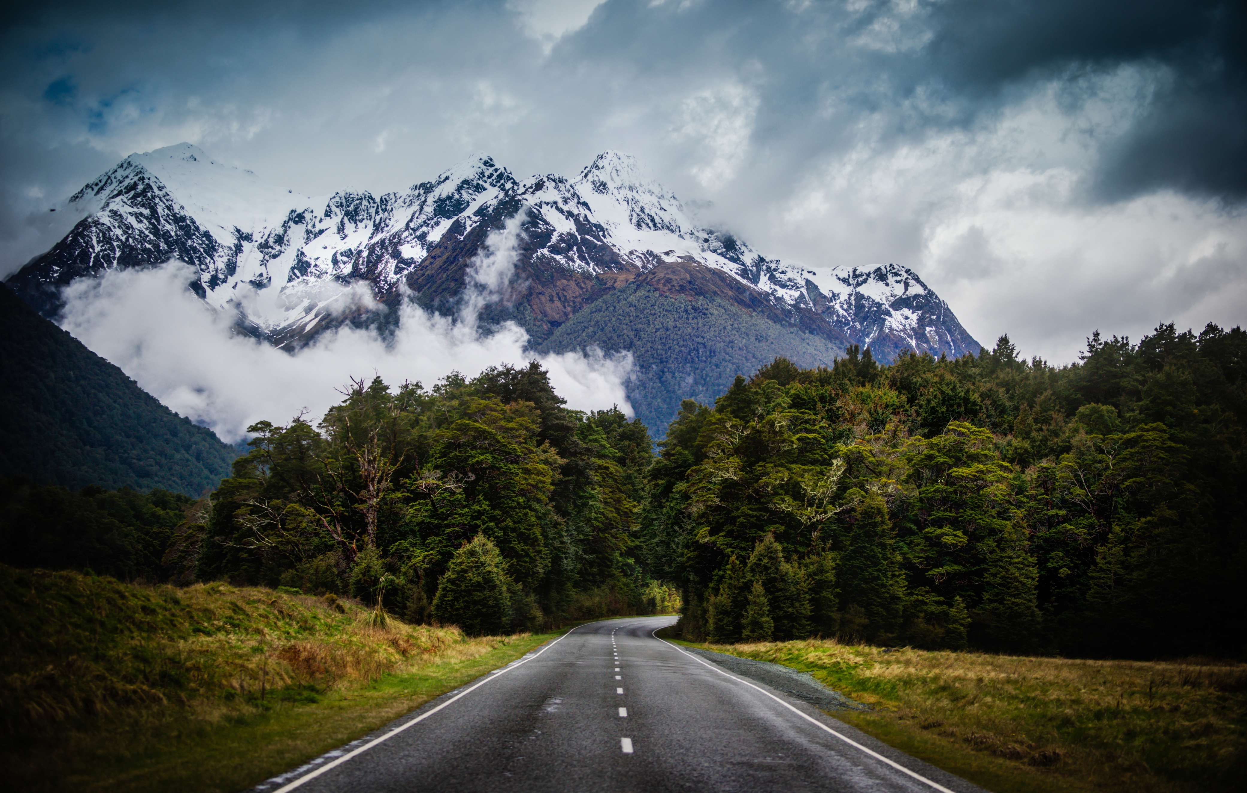 Baixe gratuitamente a imagem Montanhas, Montanha, Estrada, Monte Cook, Alpes Do Sul, Terra/natureza, Neblina, Aoraki/monte Cook na área de trabalho do seu PC