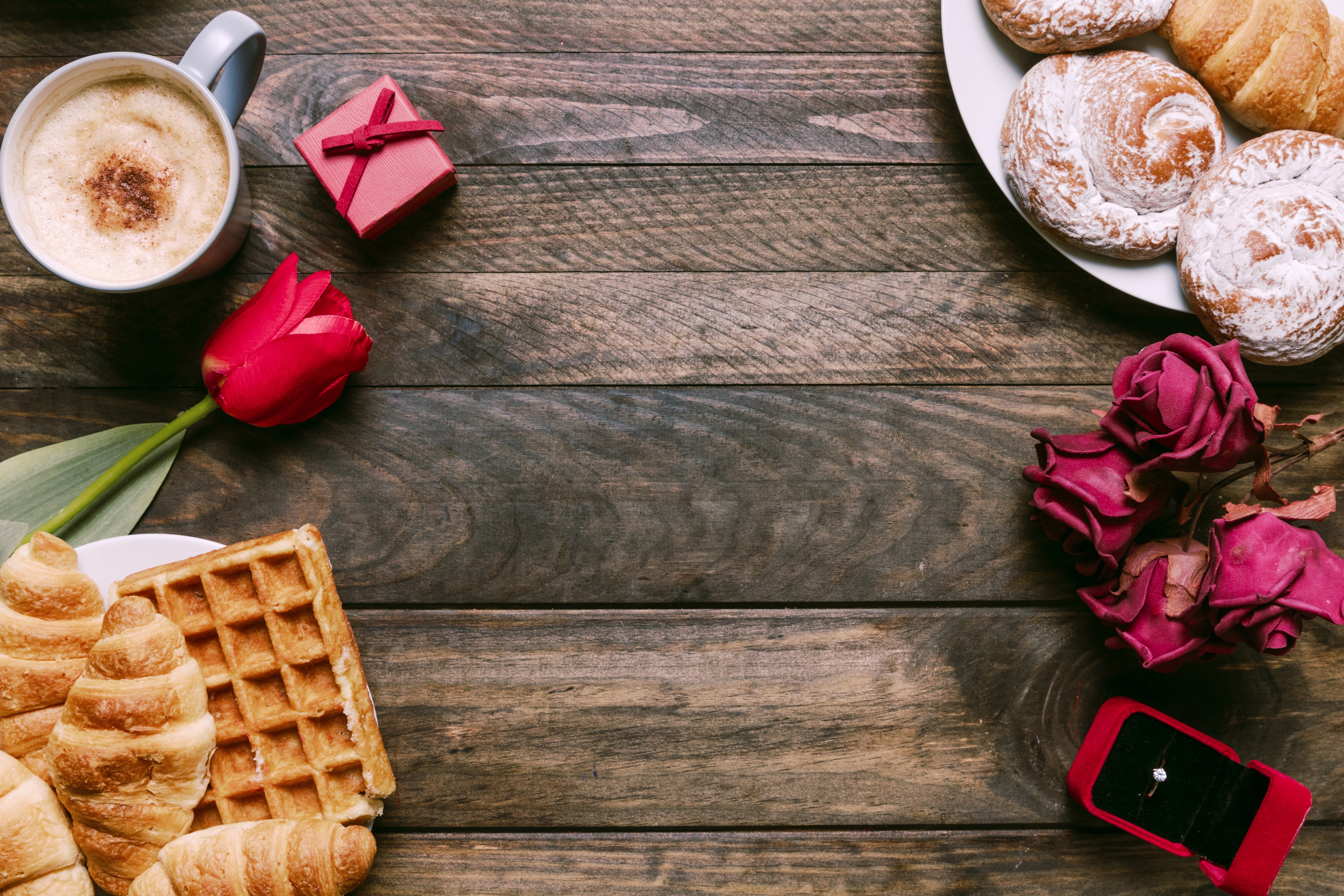 Download mobile wallpaper Valentine's Day, Coffee, Still Life, Holiday, Romantic, Viennoiserie for free.