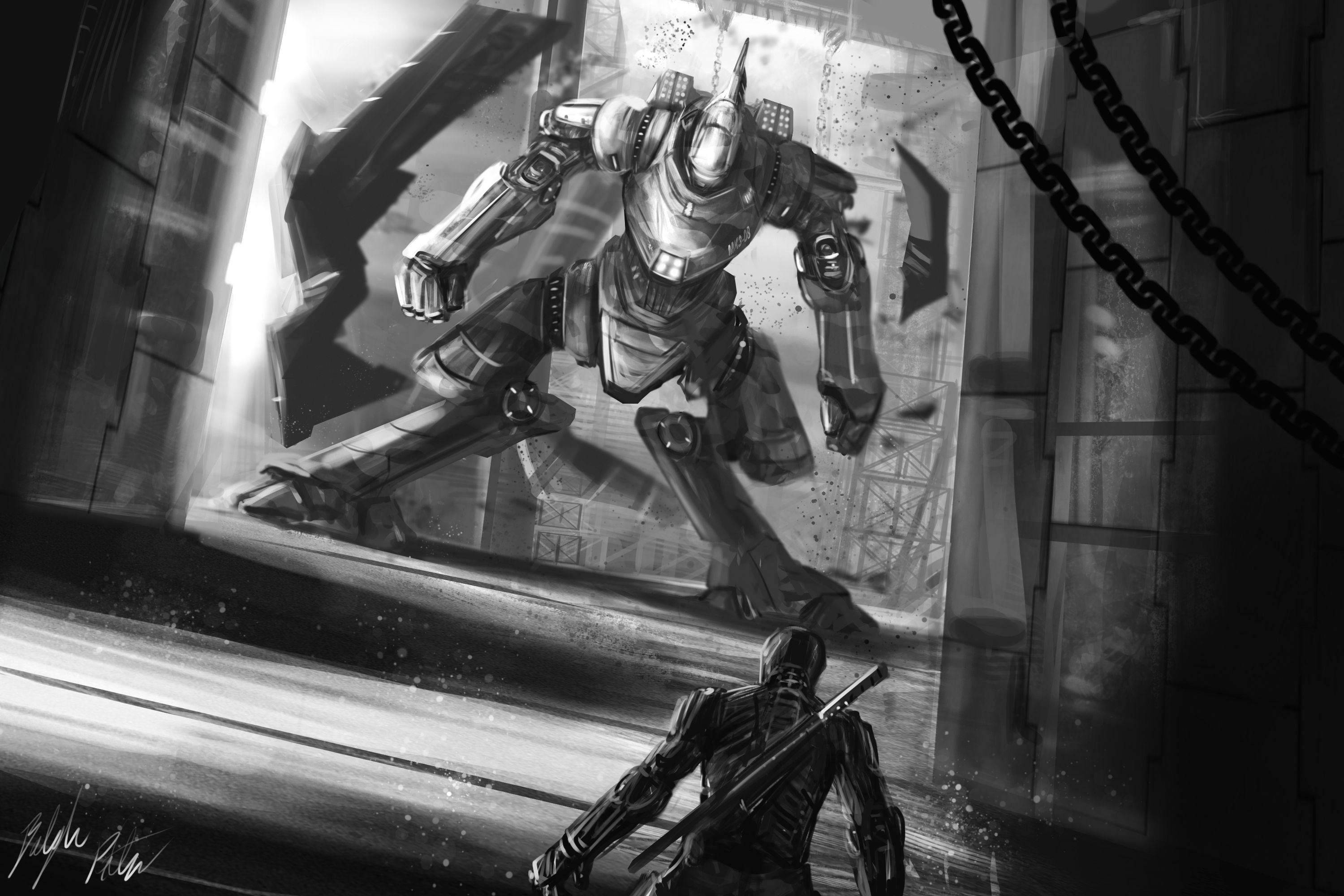 Download mobile wallpaper Robot, Warrior, Sci Fi, Fight for free.