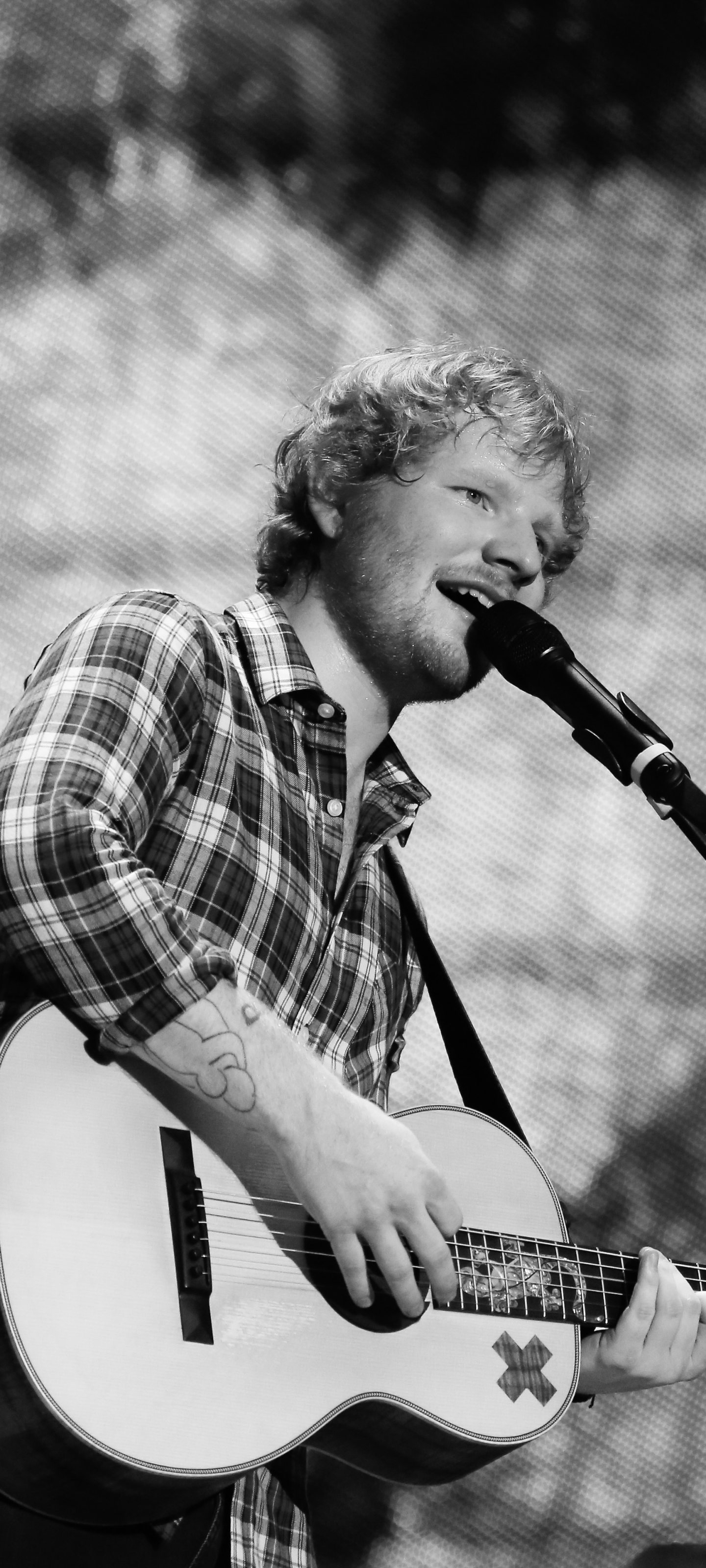 Download mobile wallpaper Music, Guitar, Singer, English, Black & White, Ed Sheeran for free.