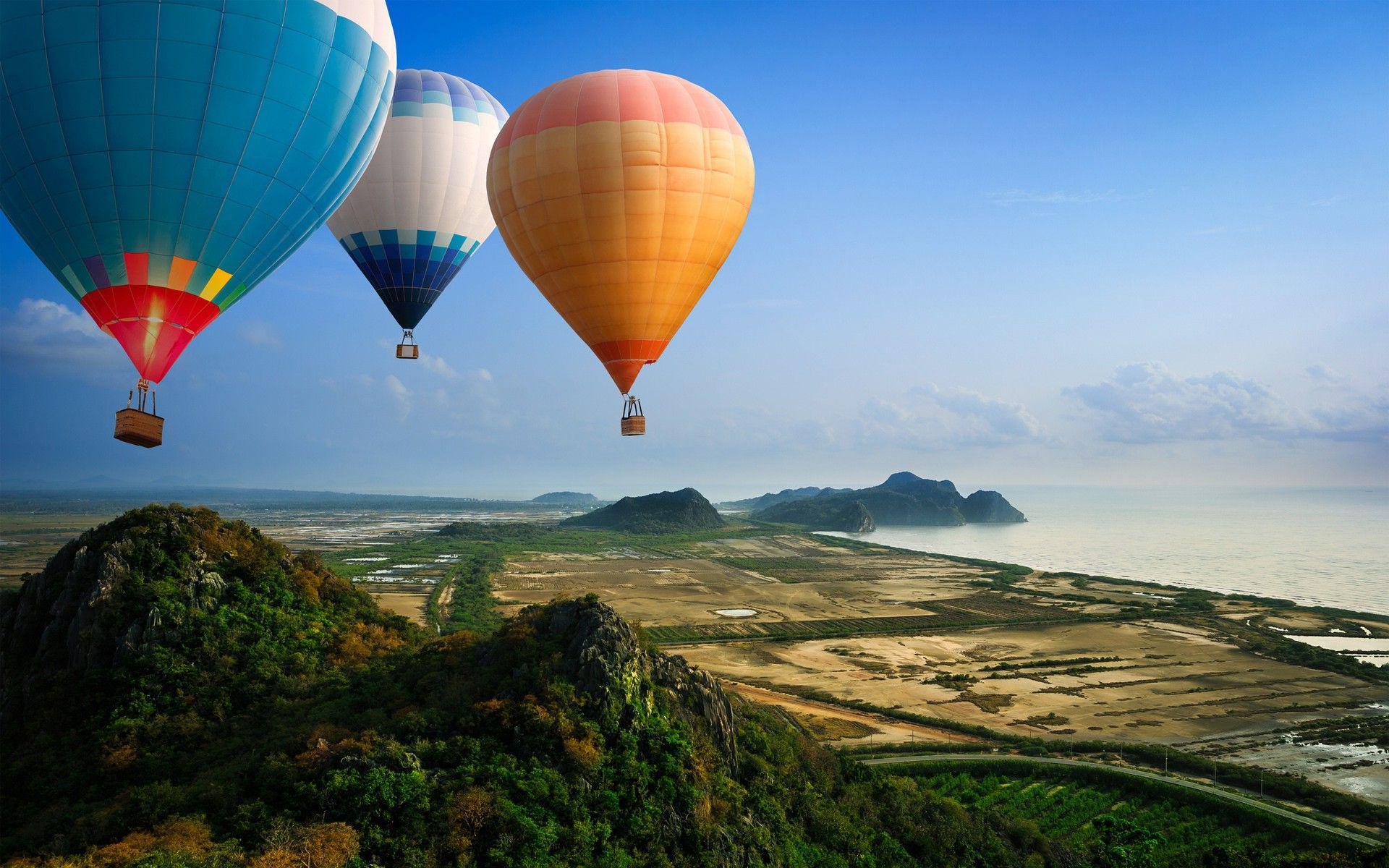 Download mobile wallpaper Landscape, Field, Vehicles, Hot Air Balloon for free.