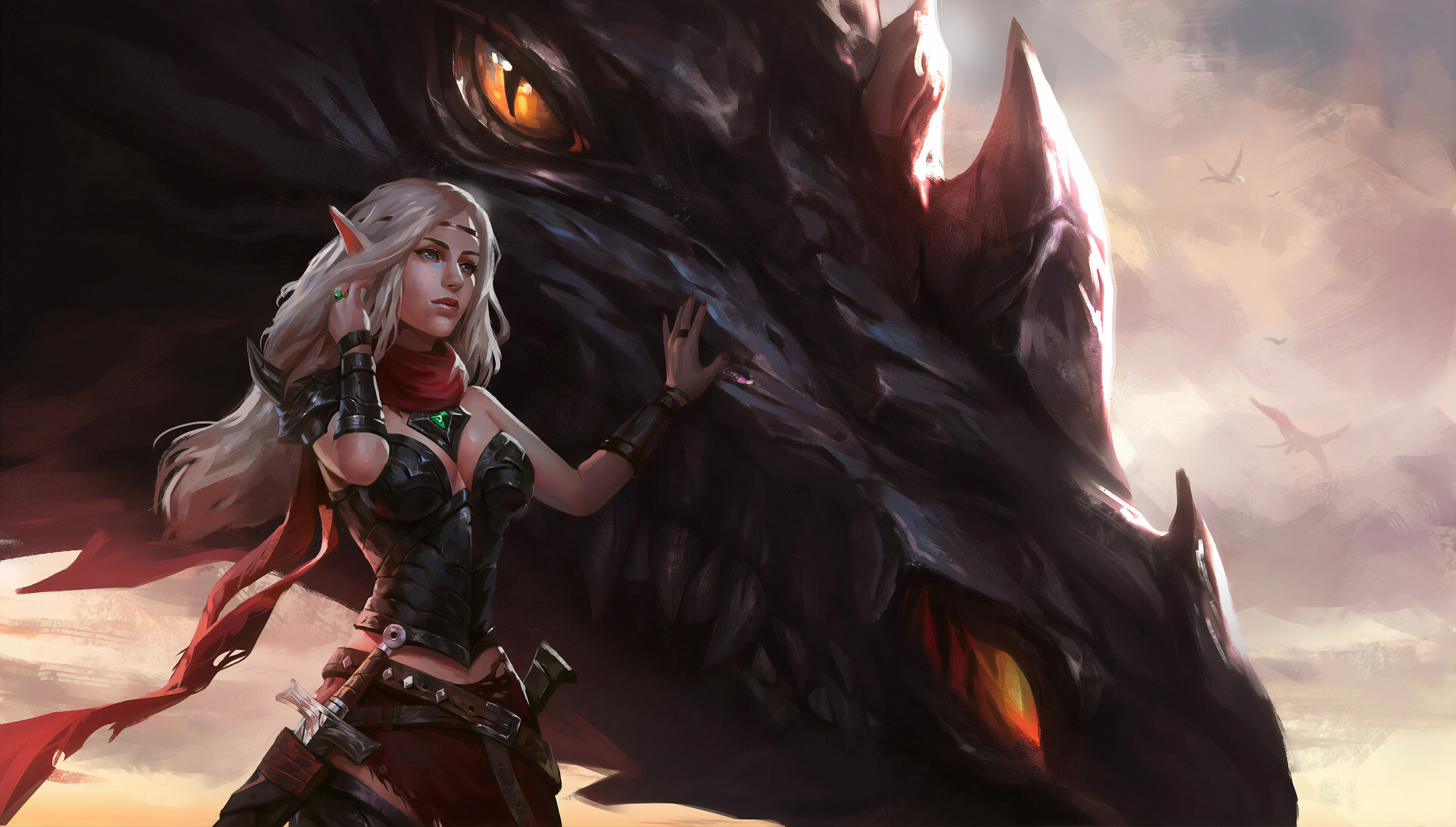 Download mobile wallpaper Fantasy, Dragon, Blonde, Elf, Pointed Ears, Women Warrior, Woman Warrior for free.