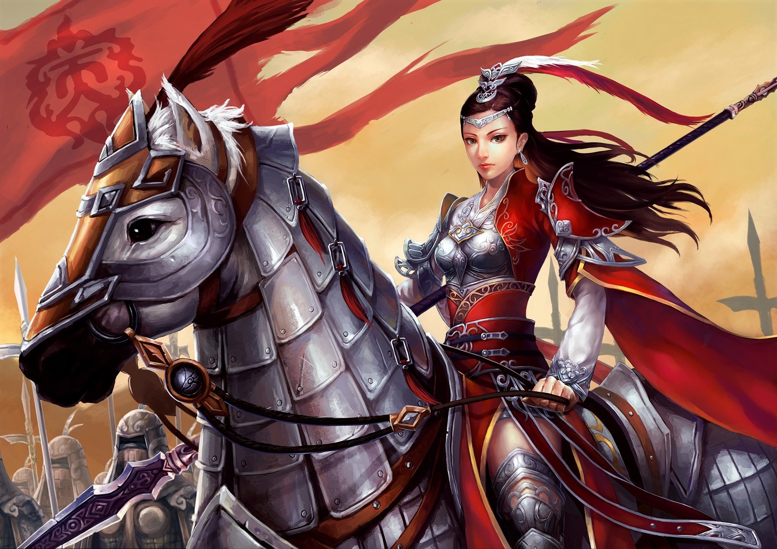 無料モバイル壁紙ファンタジー, 馬, オリエンタル, 鎧, 女戦士をダウンロードします。