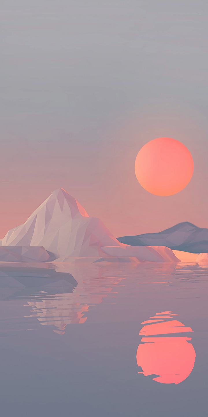 Download mobile wallpaper Mountain, Reflection, Artistic, Iceberg, Facets, Low Poly, Minimalist for free.