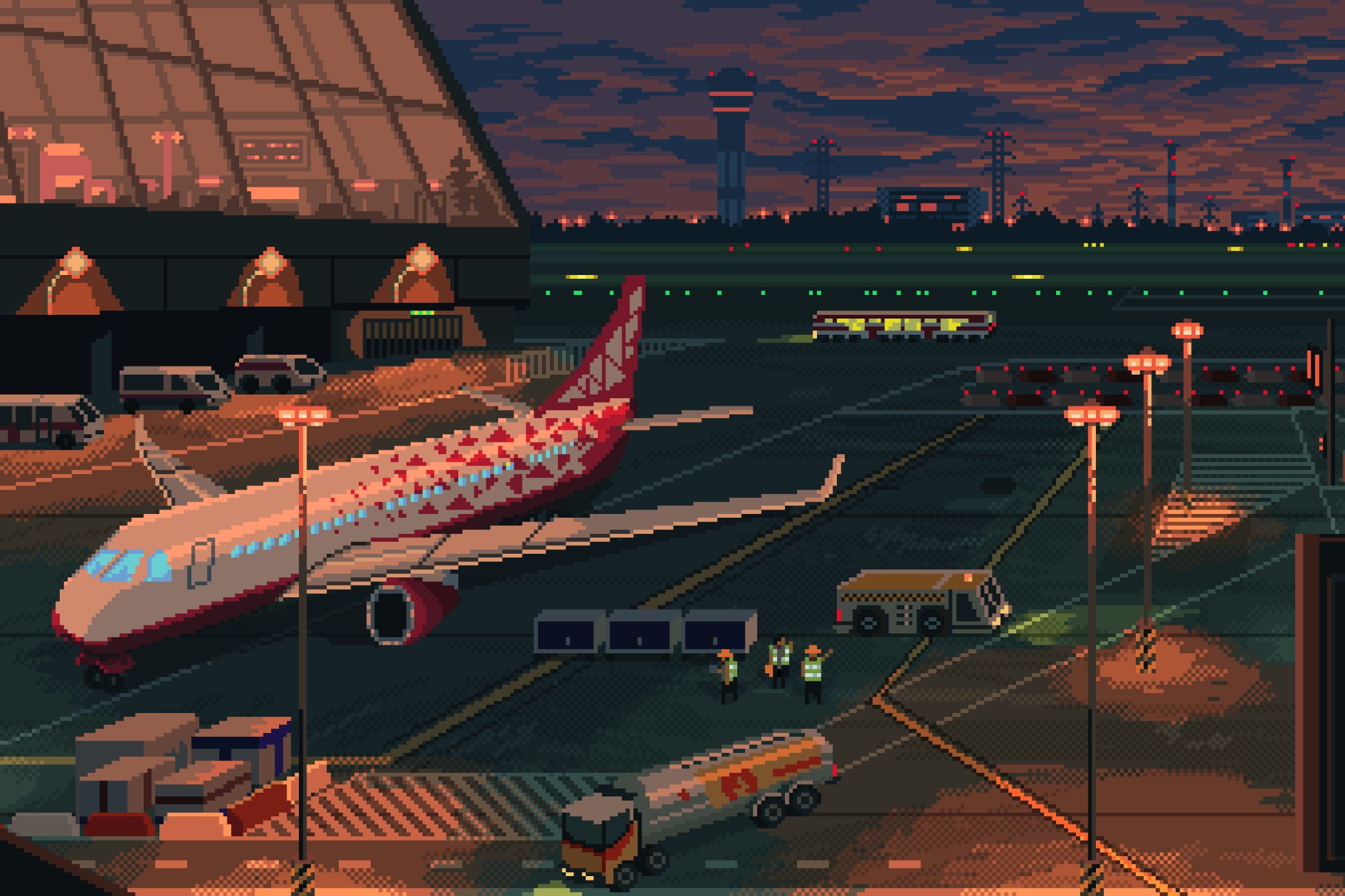 Free download wallpaper Artistic, Aircraft, Airport, Pixel Art on your PC desktop