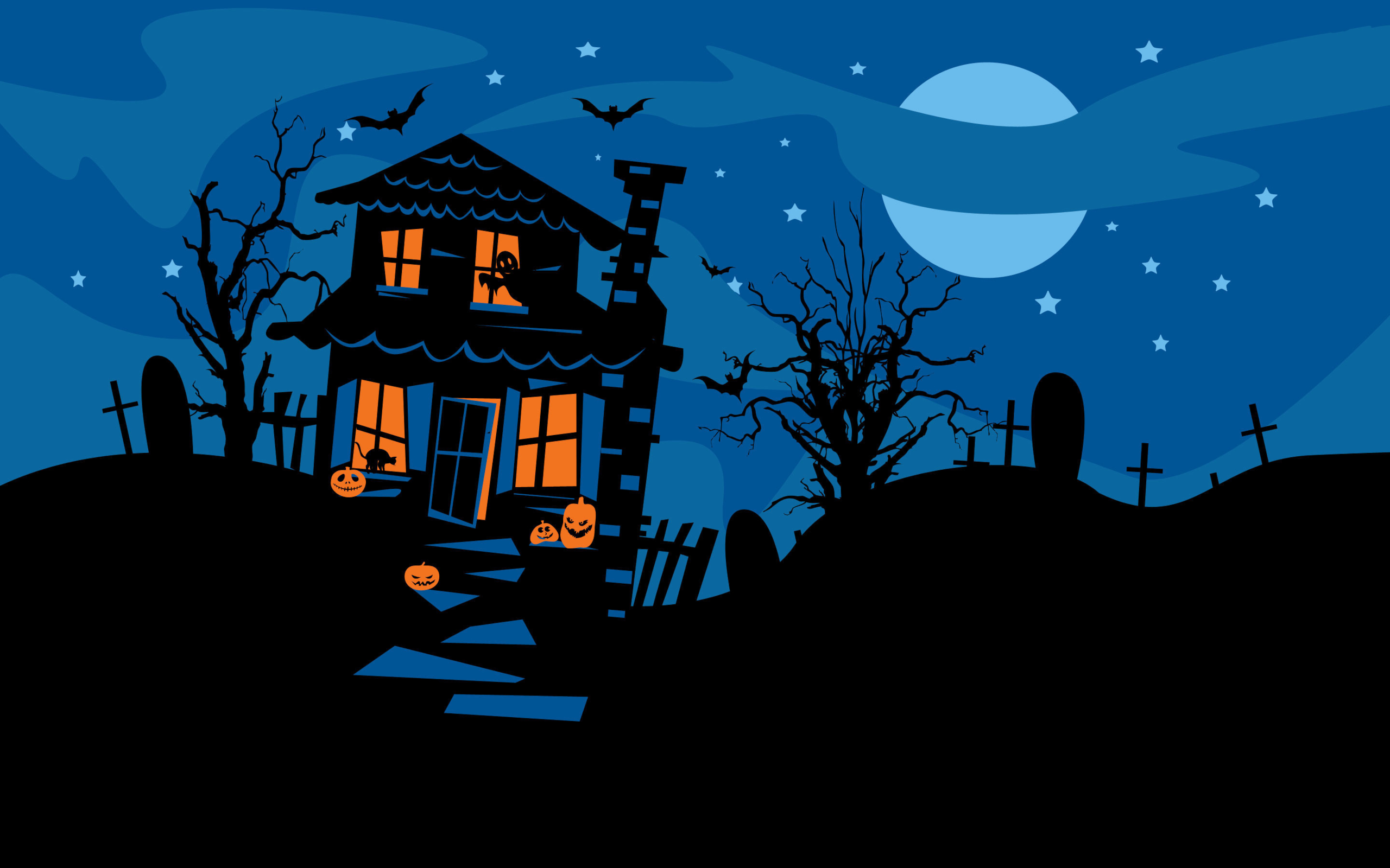 Handy-Wallpaper Feiertage, Halloween, Haus, Vollmond, Nacht, Friedhof kostenlos herunterladen.