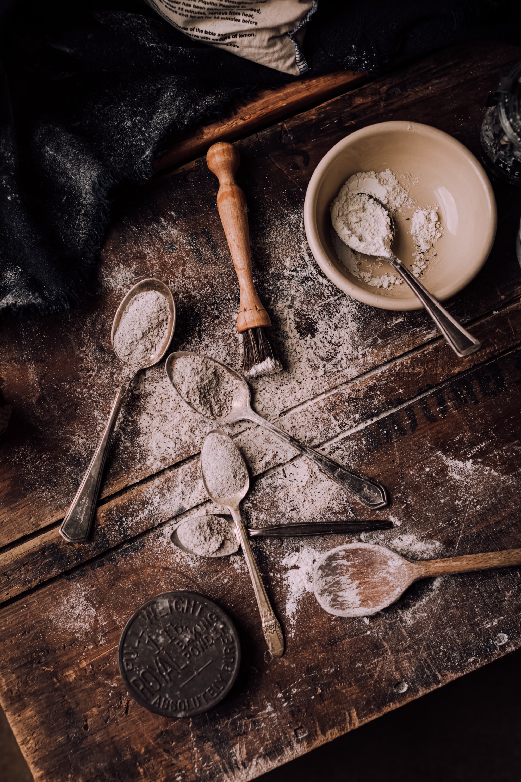 Download mobile wallpaper Wood, Spoons, Flour, Food, Surface, Wooden for free.