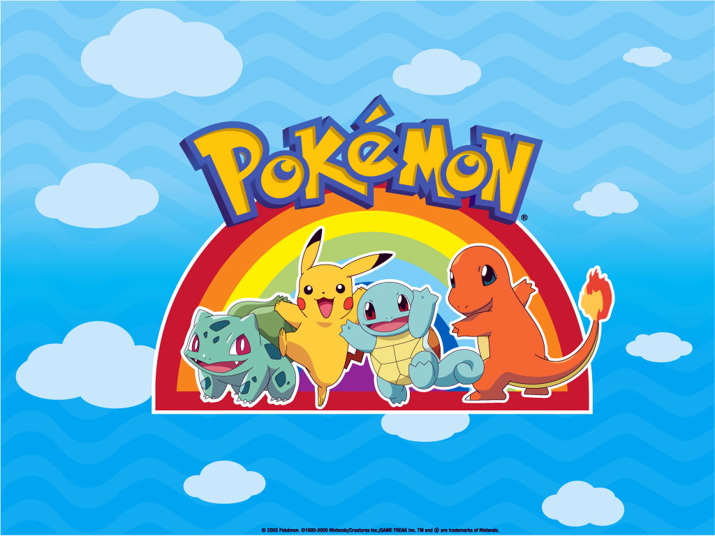 bulbasaur (pokémon), pokémon, pikachu, video game, charmander (pokémon), rainbow, squirtle (pokémon)