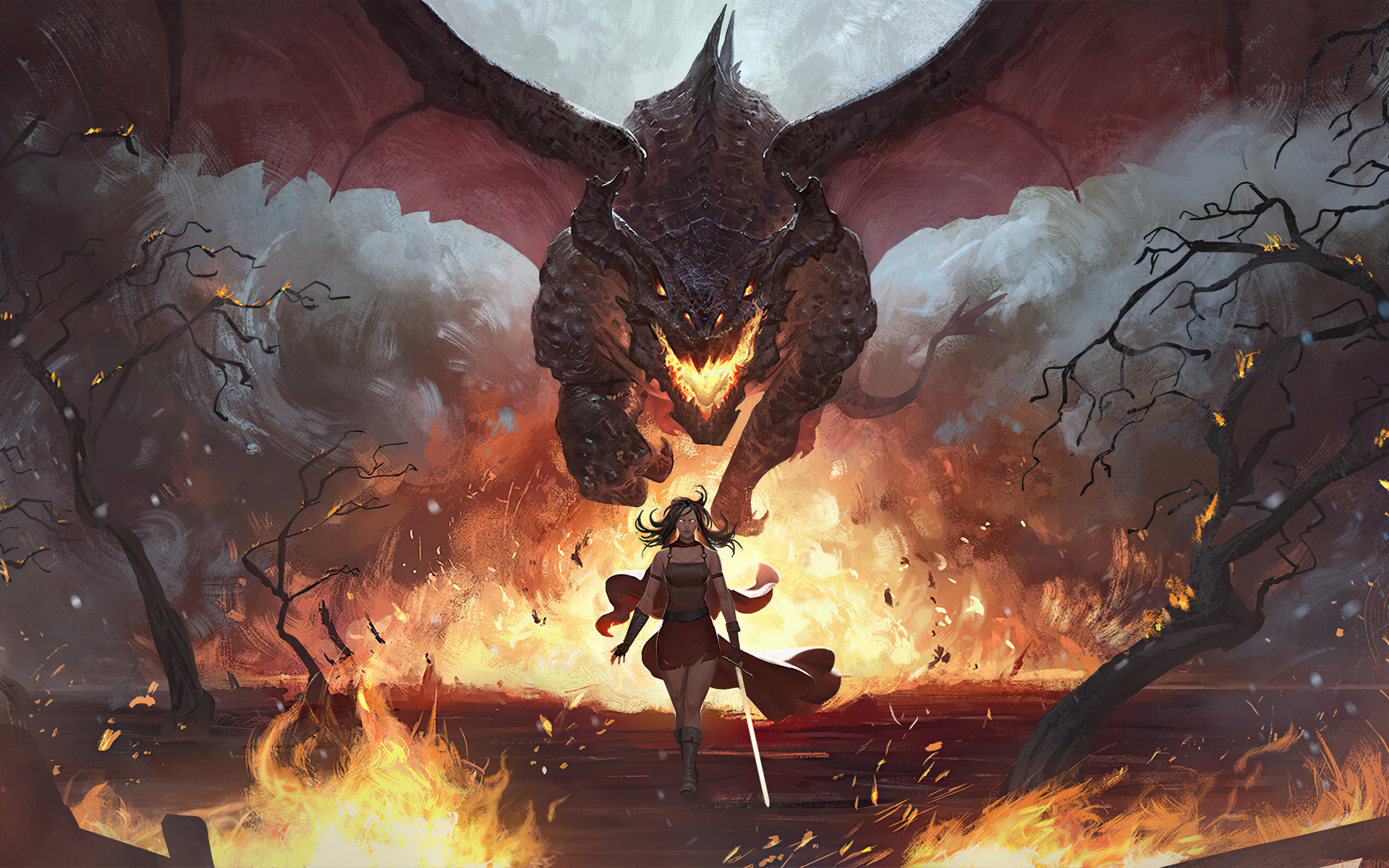Free download wallpaper Fantasy, Dragon, Woman Warrior on your PC desktop