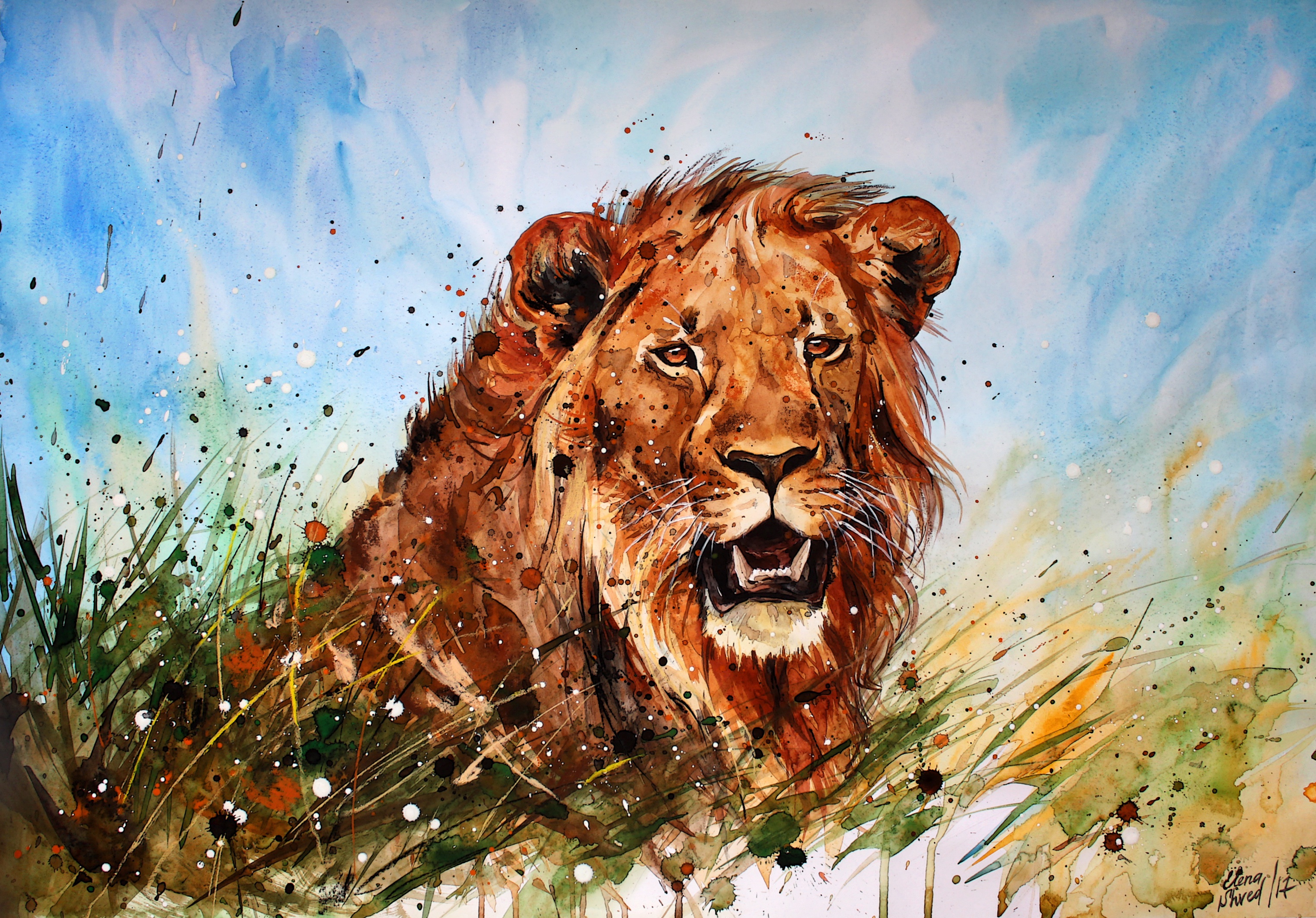 無料モバイル壁紙ライオン, ペインティング, 芸術的, 水彩をダウンロードします。
