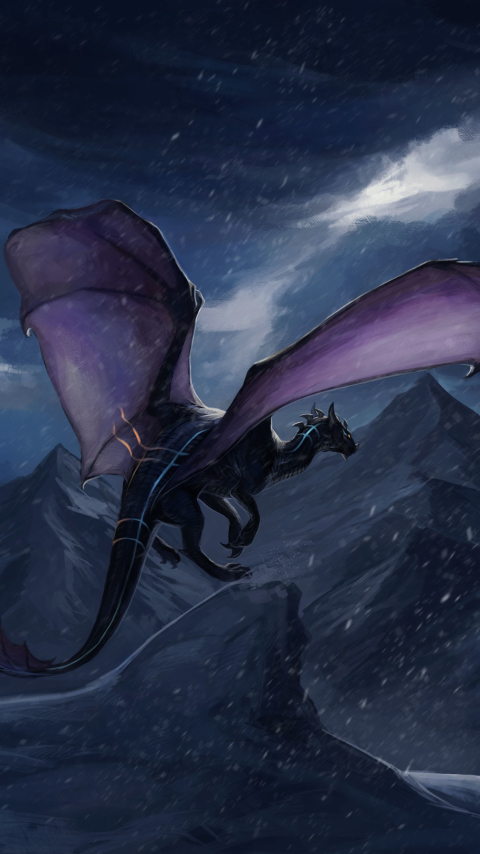 Download mobile wallpaper Fantasy, Mountain, Dragon, Snowfall for free.