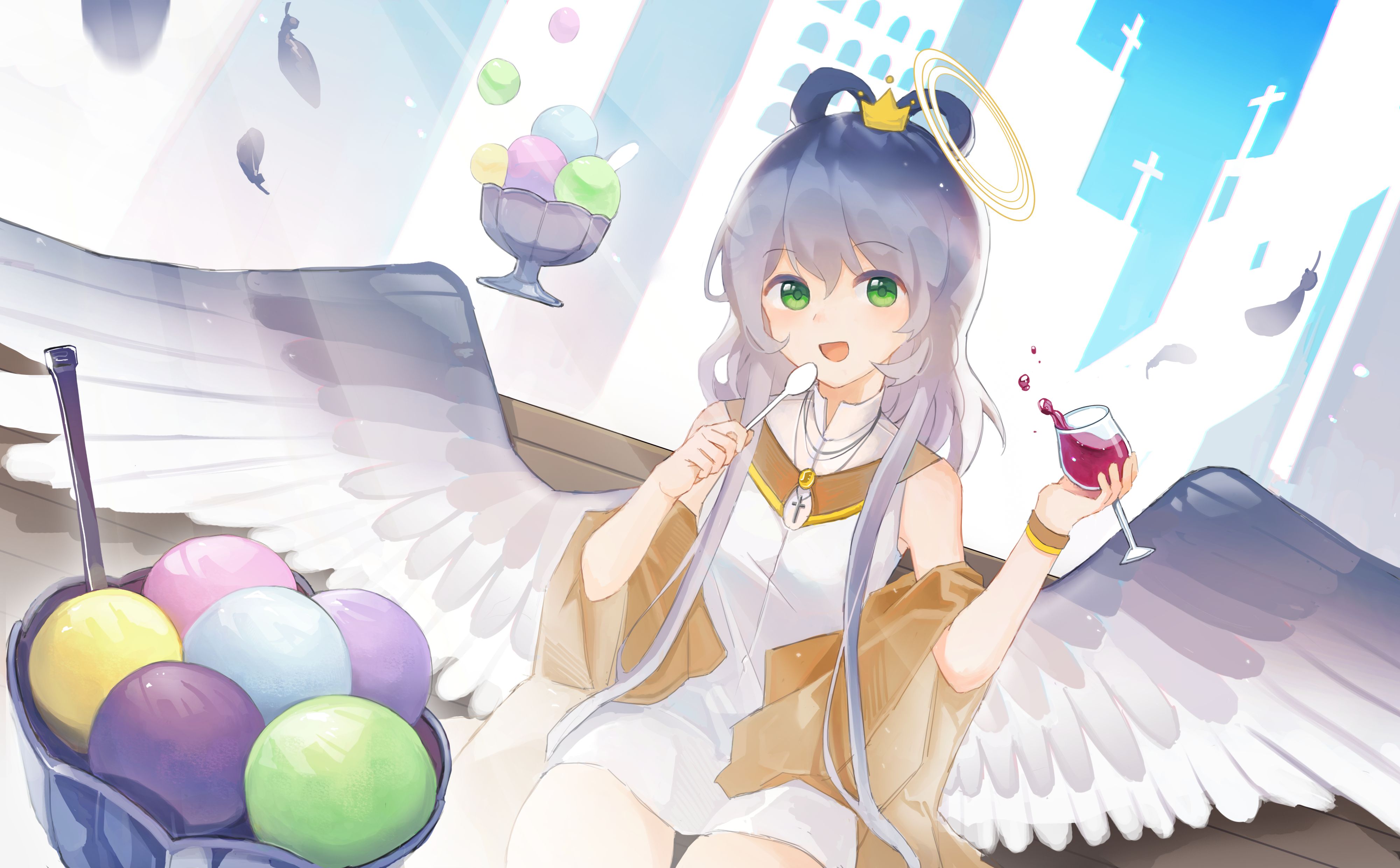 Download mobile wallpaper Anime, Angel, Vocaloid, Green Eyes, White Hair, Luo Tianyi for free.
