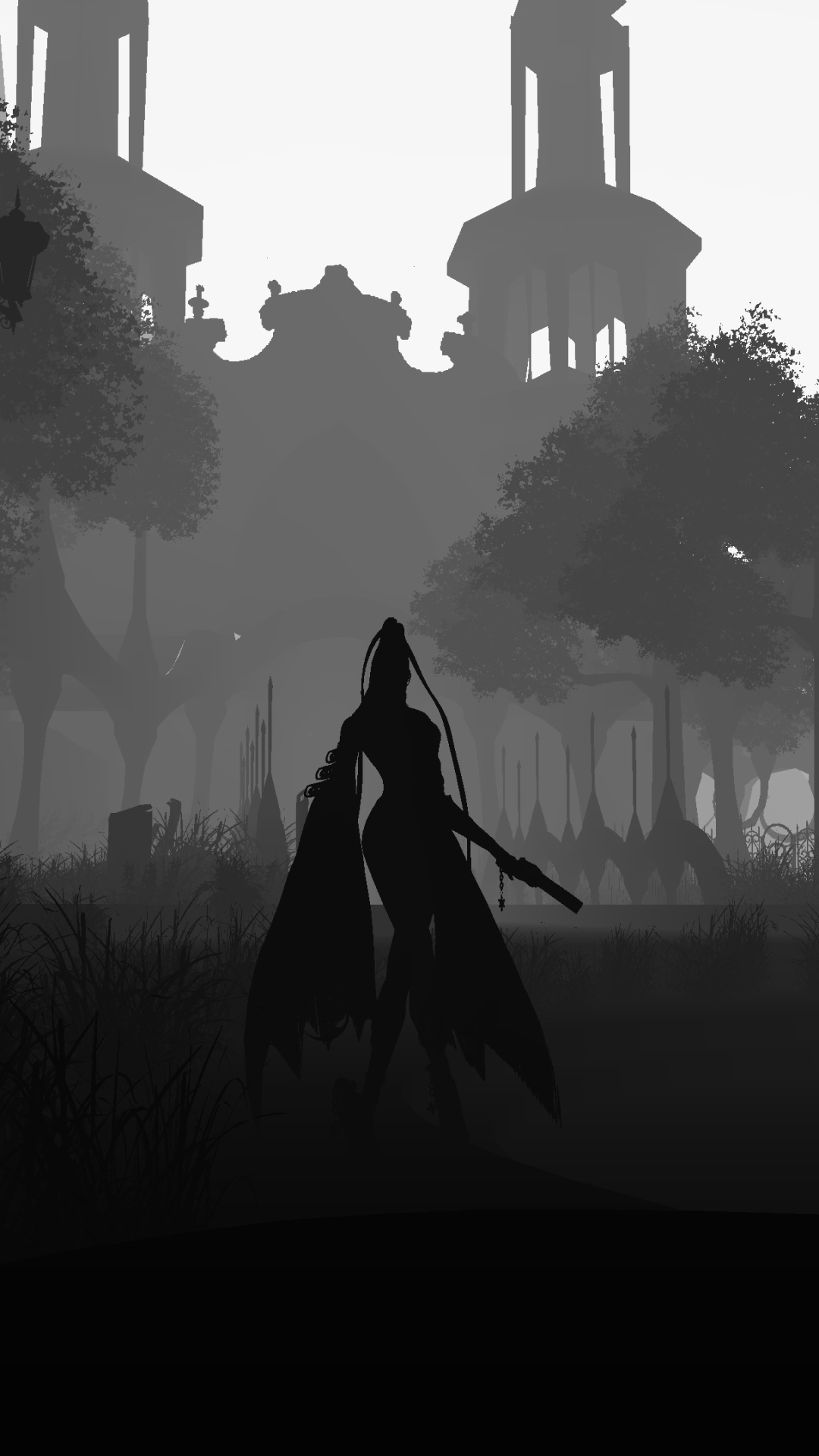 Download mobile wallpaper Silhouette, Video Game, Black & White, Bayonetta (Character), Bayonetta for free.