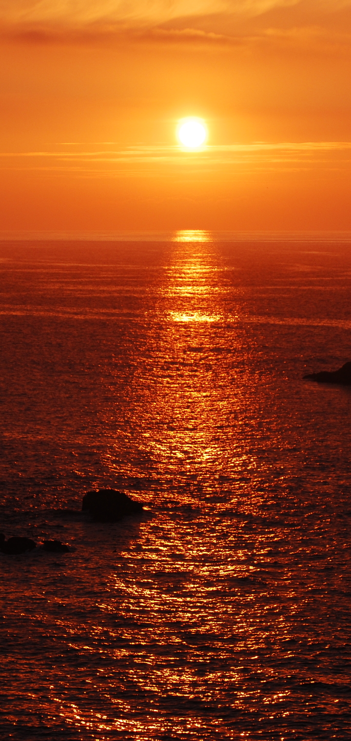 Descarga gratuita de fondo de pantalla para móvil de Mar, Océano, Atardecer, Tierra/naturaleza, Color Naranja).