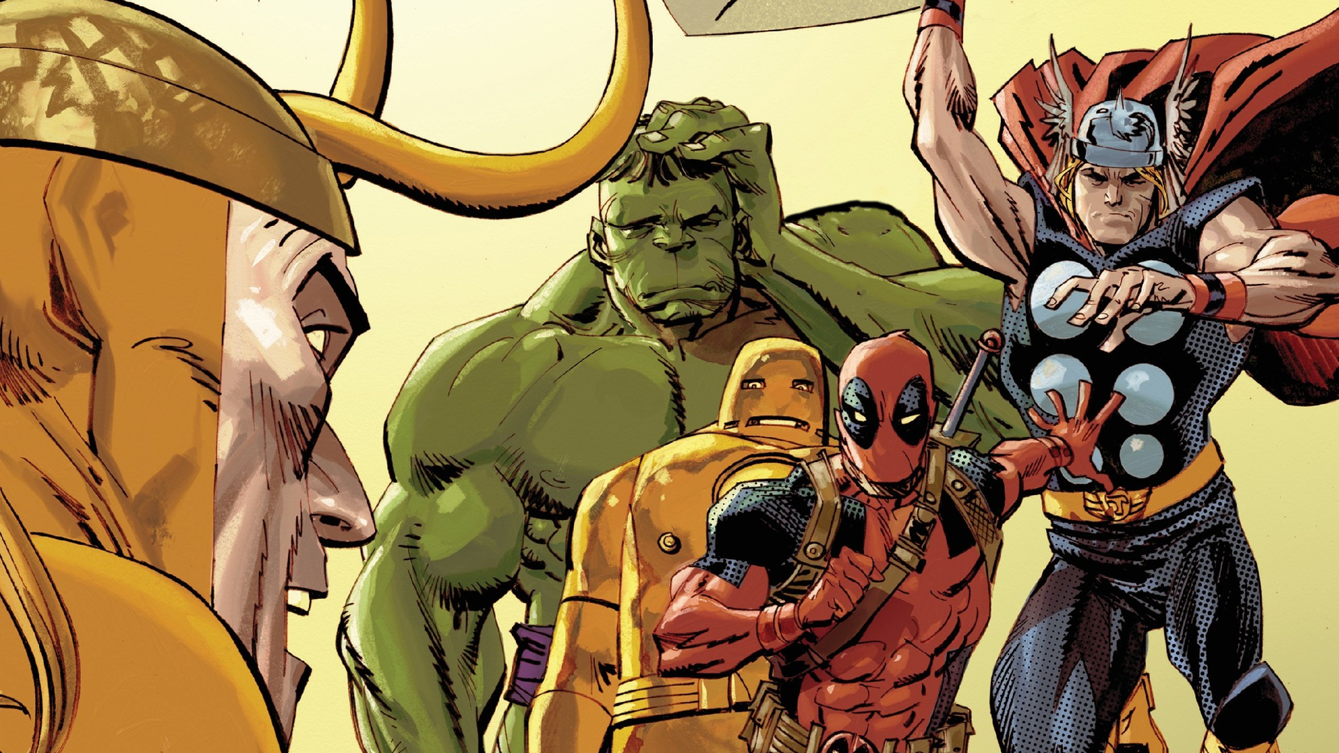 Baixar papel de parede para celular de Pontão, Deadpool, História Em Quadrinhos, Thor gratuito.