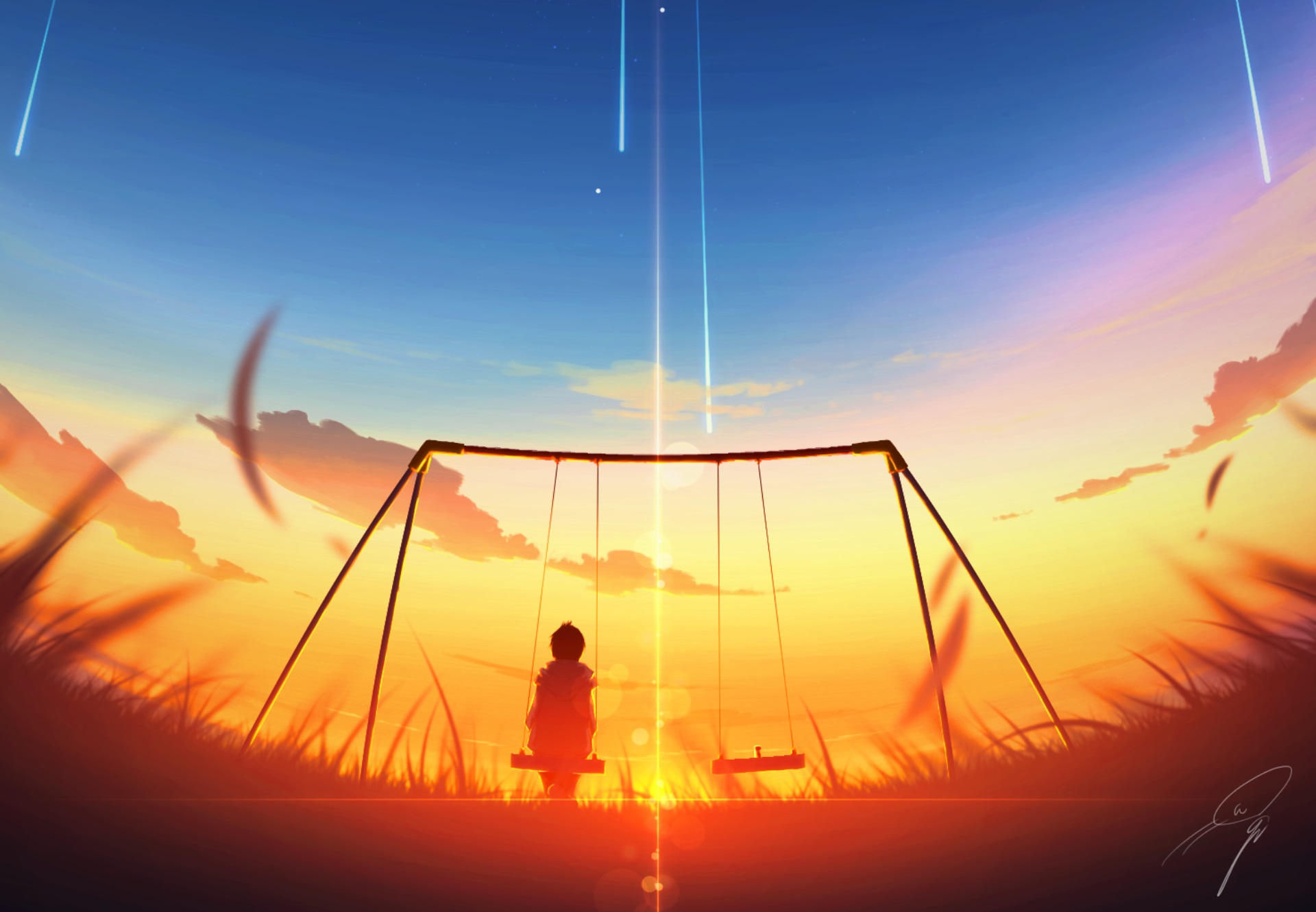 Free download wallpaper Anime, Sunset, Swing, Original on your PC desktop