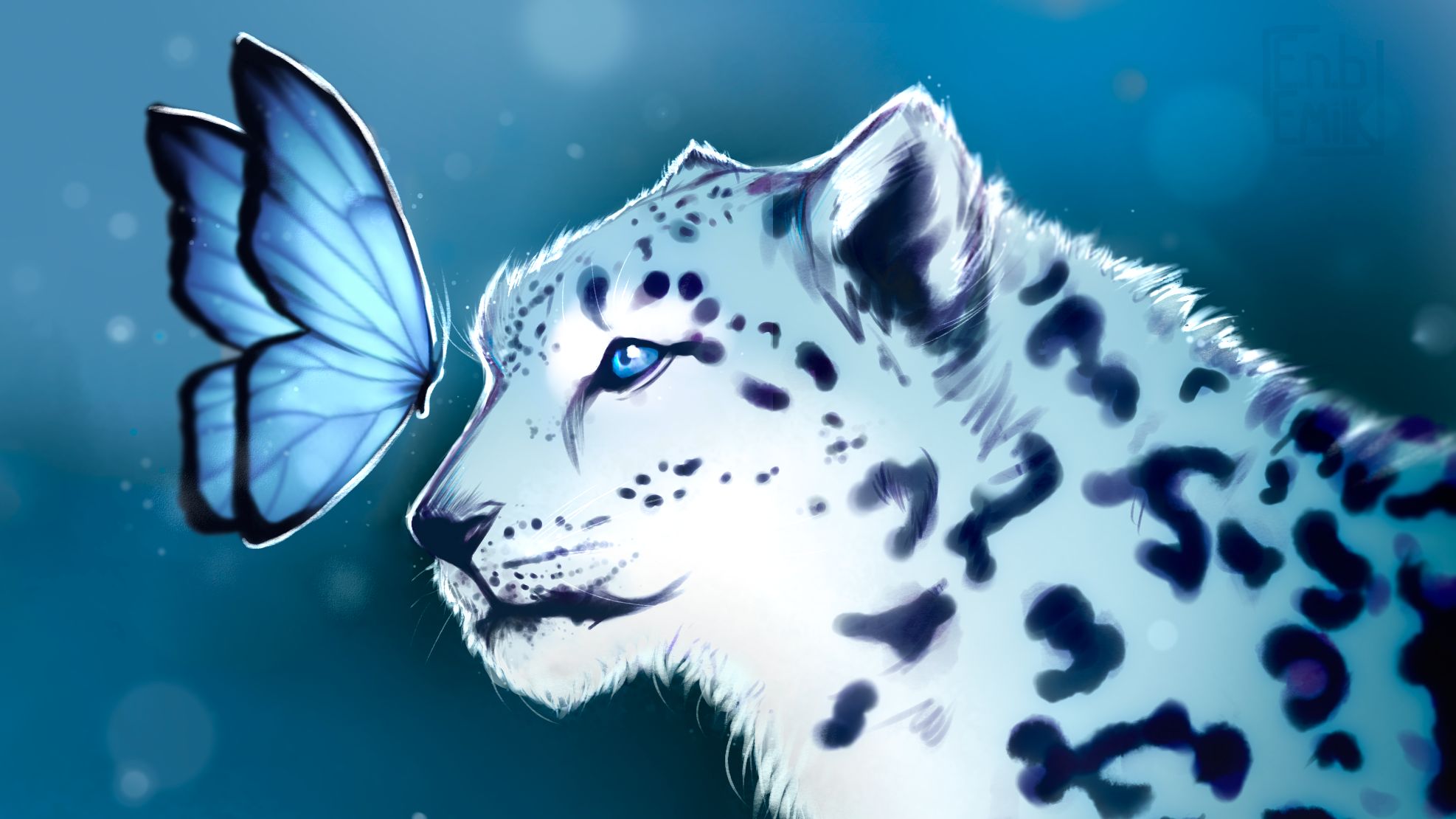 Descarga gratis la imagen Animales, Gatos, Mariposa, Mágico, Leopardo De Las Nieves en el escritorio de tu PC