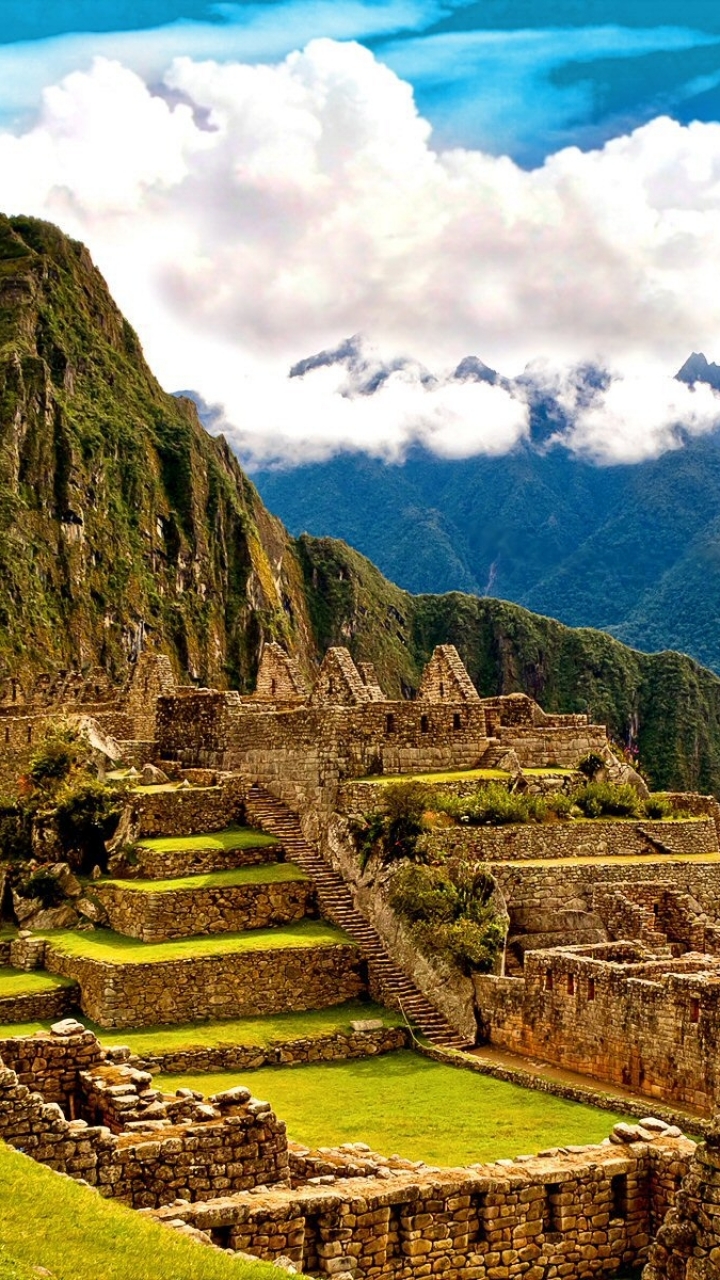 Download mobile wallpaper Monuments, Mountain, Cloud, Sunny, Ruin, Machu Picchu, Man Made, Inca for free.