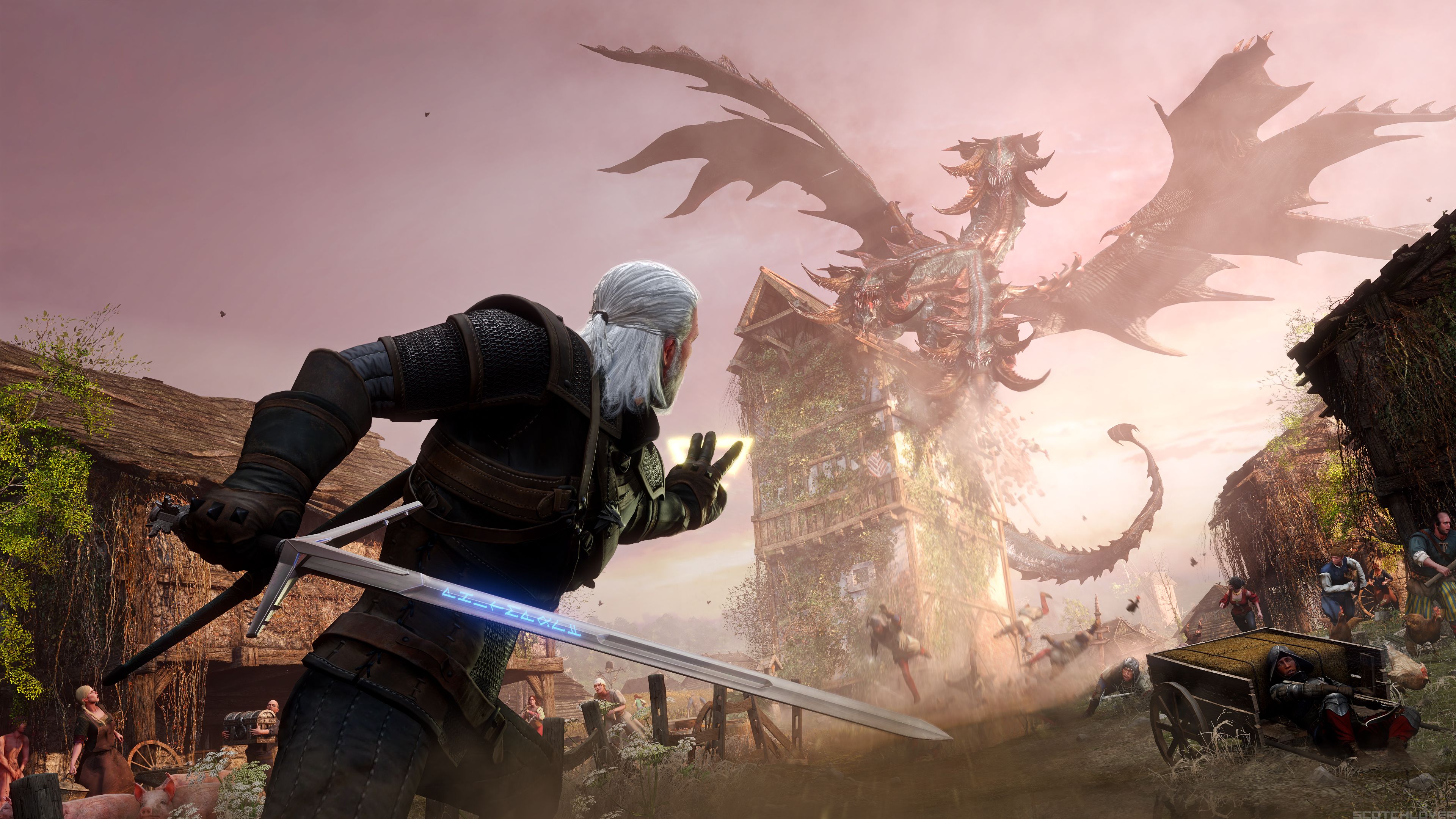Laden Sie das Drachen, Computerspiele, Der Hexer, Geralt Von Riva, The Witcher 3: Wild Hunt-Bild kostenlos auf Ihren PC-Desktop herunter