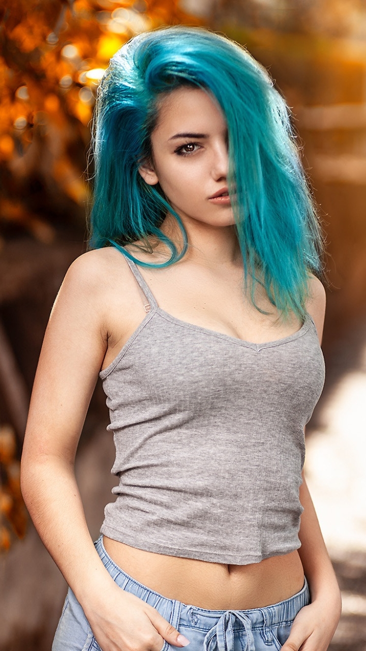 Download mobile wallpaper Model, Women, Blue Hair for free.