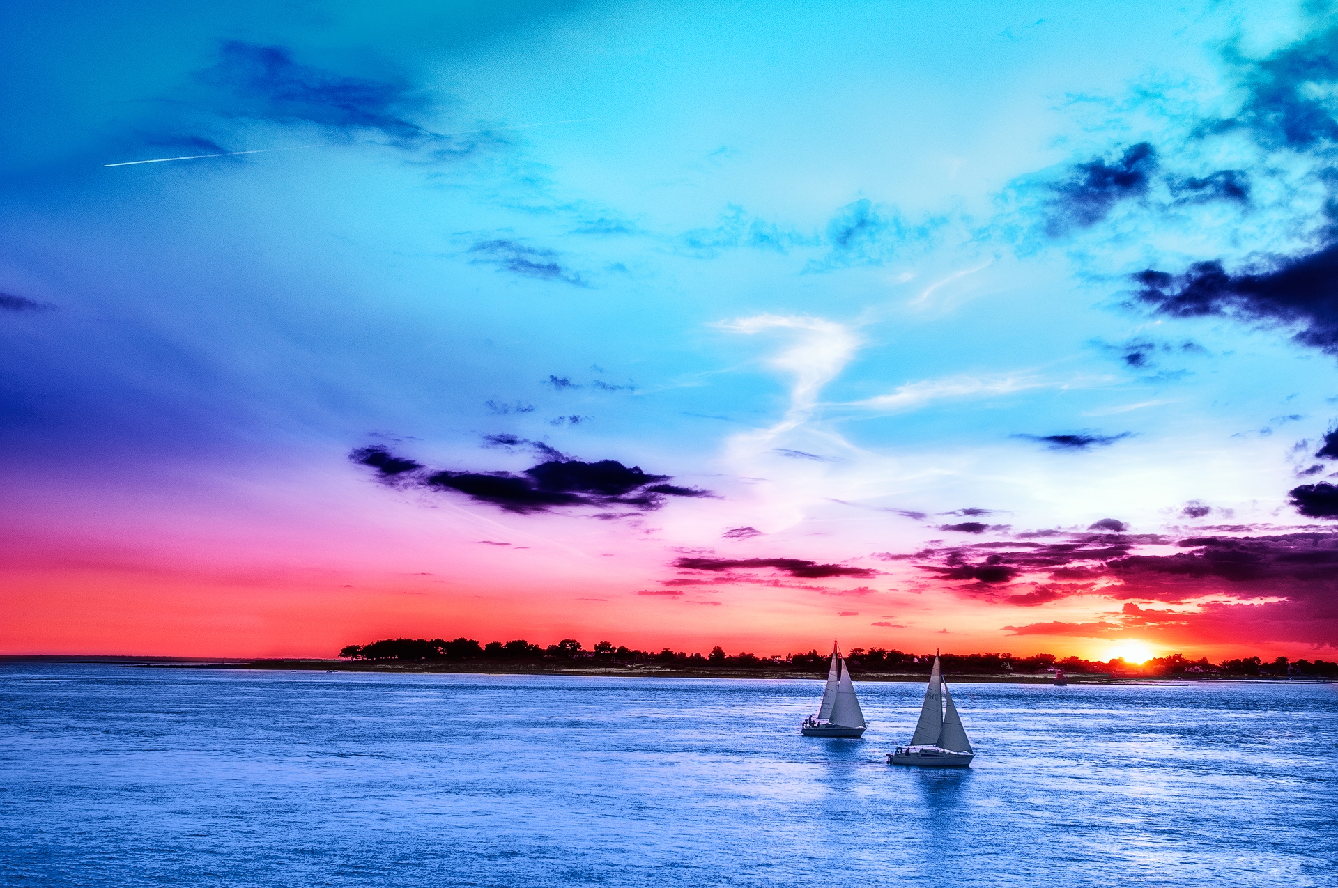 Laden Sie das Ozean, Boot, Segelboot, Meer, Himmel, Sonnenuntergang, Segeln, Fahrzeuge-Bild kostenlos auf Ihren PC-Desktop herunter