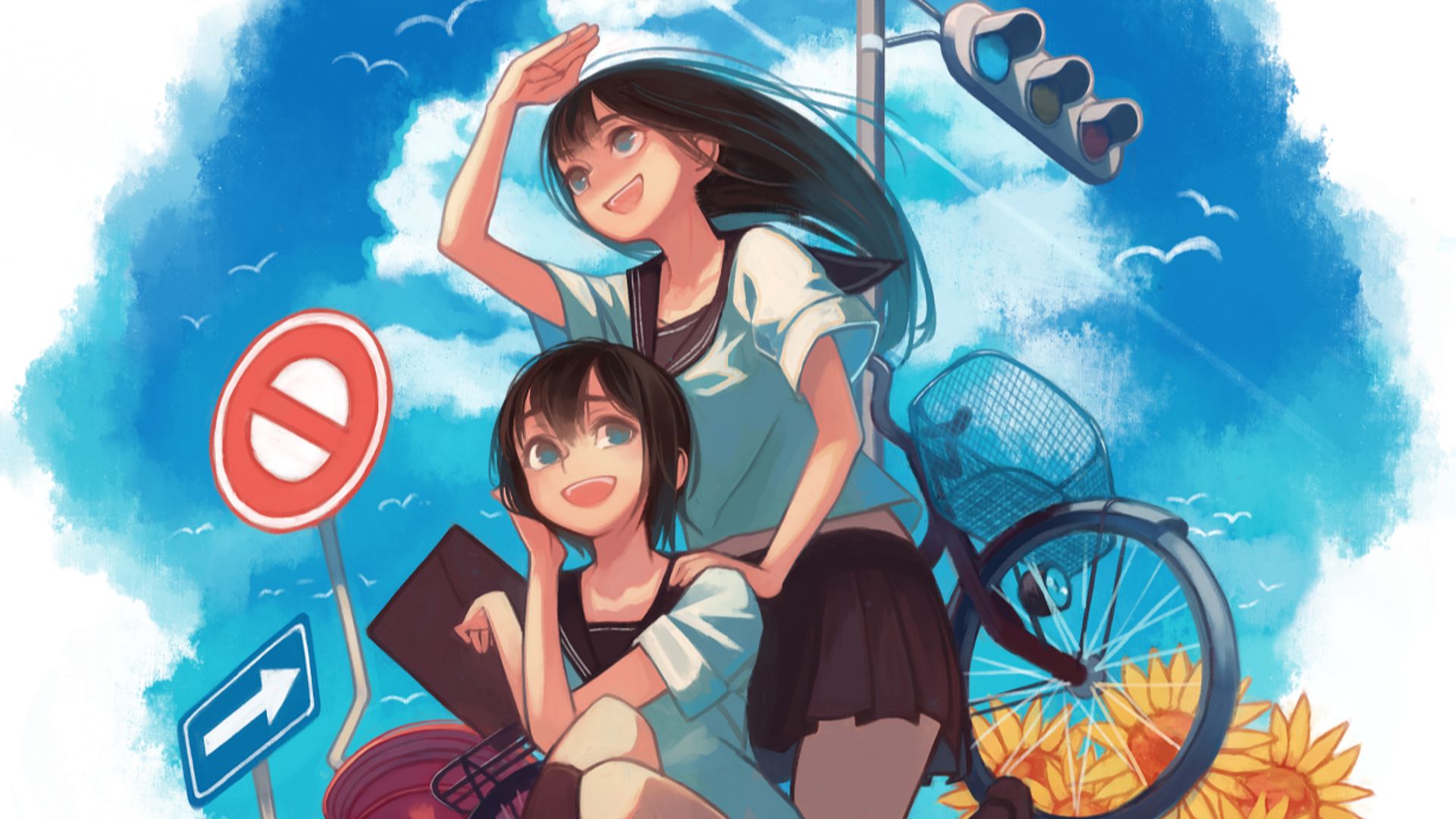 Download mobile wallpaper Anime, Bike, Original, Street Light for free.