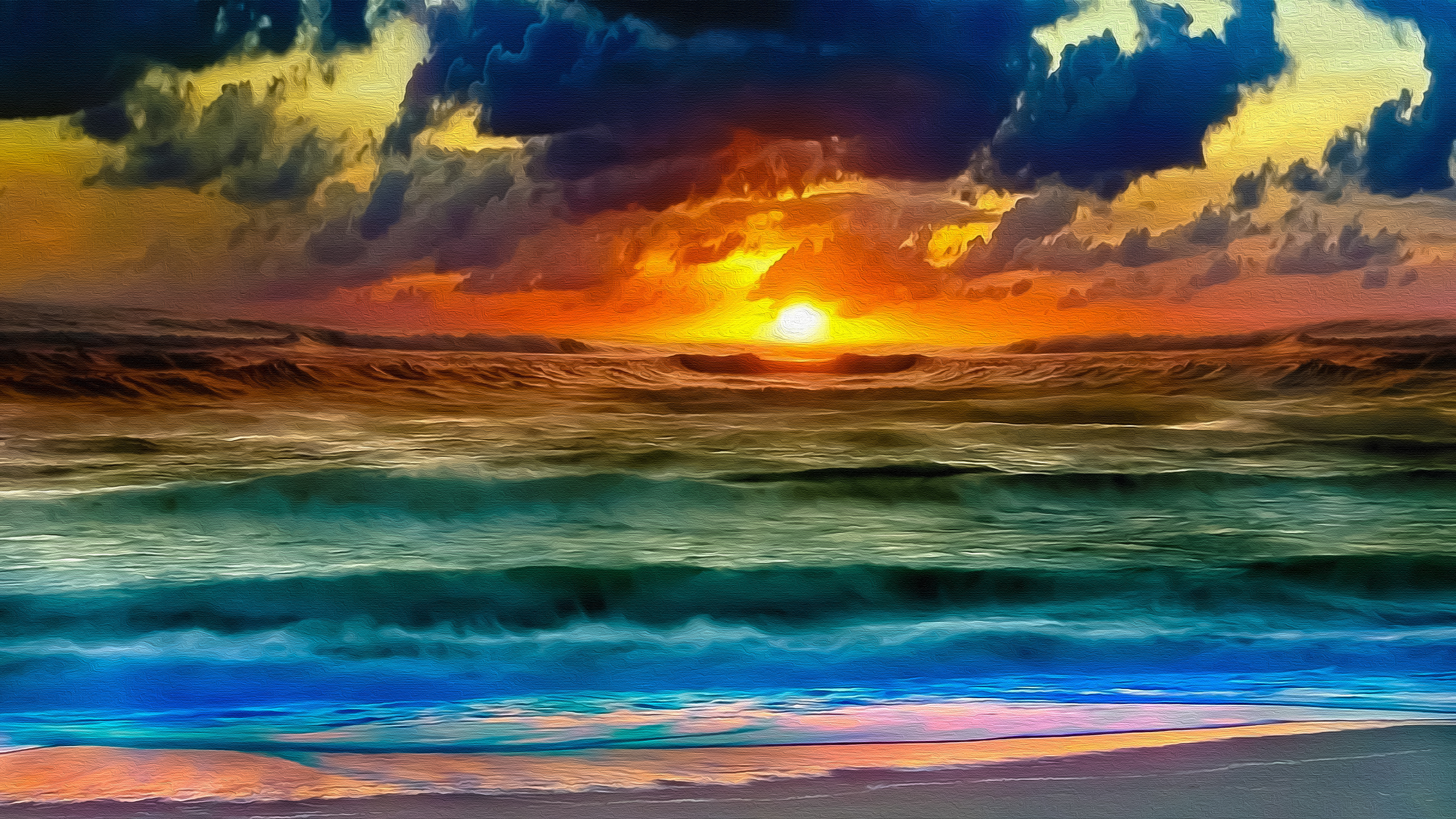 Download mobile wallpaper Sunset, Sea, Colors, Artistic, Seascape, Oil Painting for free.