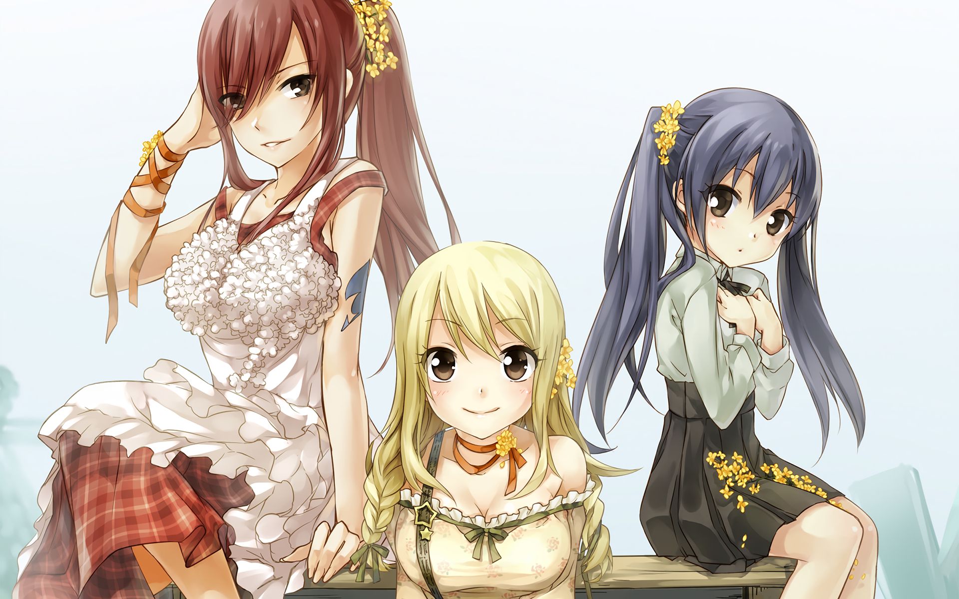 Download mobile wallpaper Anime, Fairy Tail, Lucy Heartfilia, Erza Scarlet, Wendy Marvell for free.