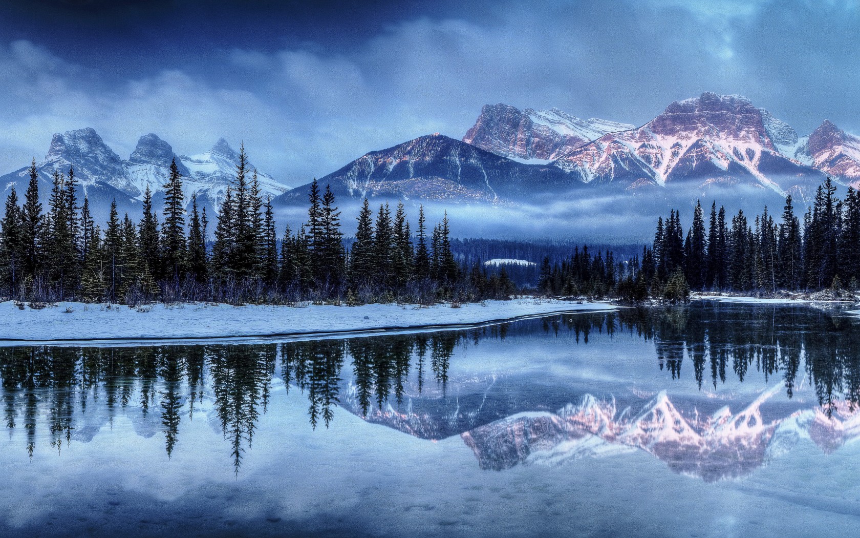Скачать обои бесплатно Пейзаж, Зима, Снег, Гора, Озеро, Земля/природа картинка на рабочий стол ПК