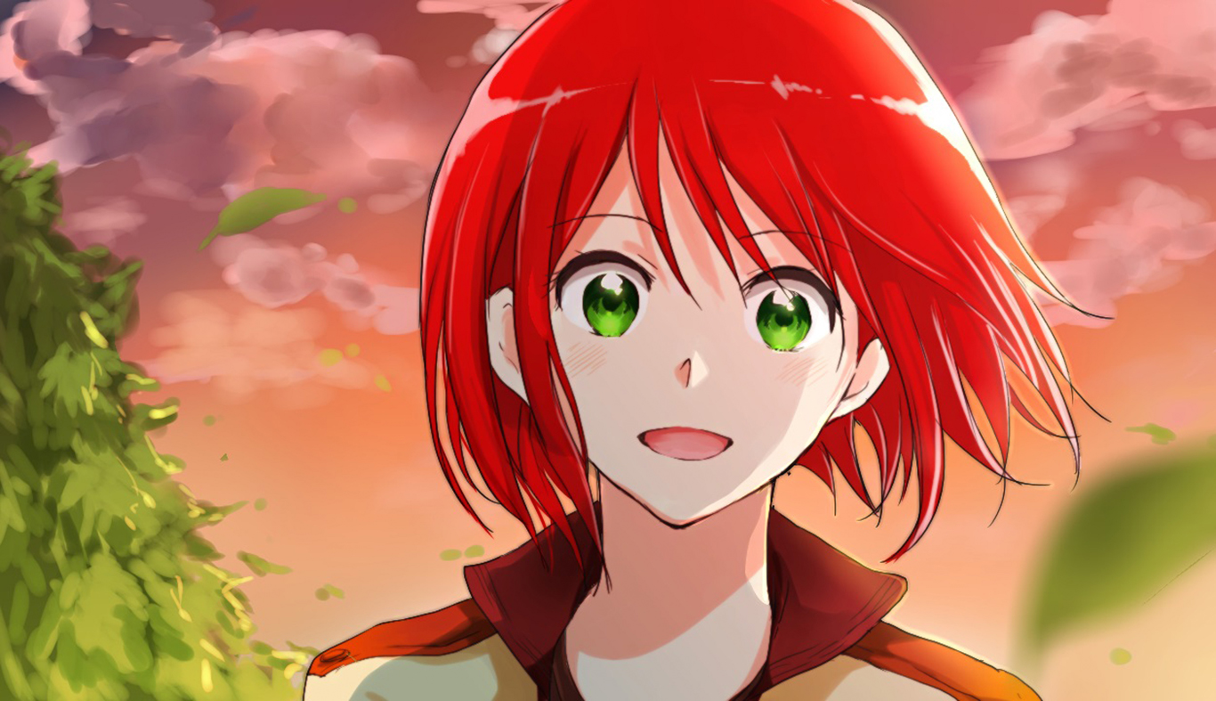 anime, snow white with the red hair, blush, green eyes, red hair, shirayuki (snow white with the red hair), short hair