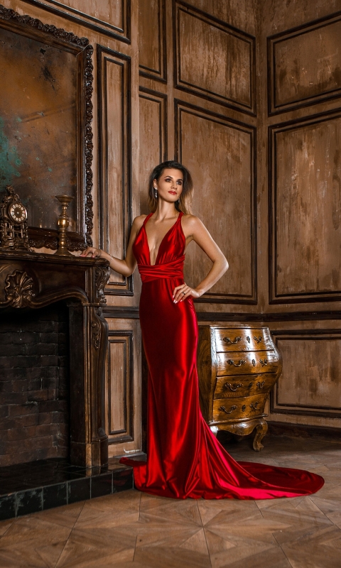 Download mobile wallpaper Brunette, Model, Women, Red Dress for free.