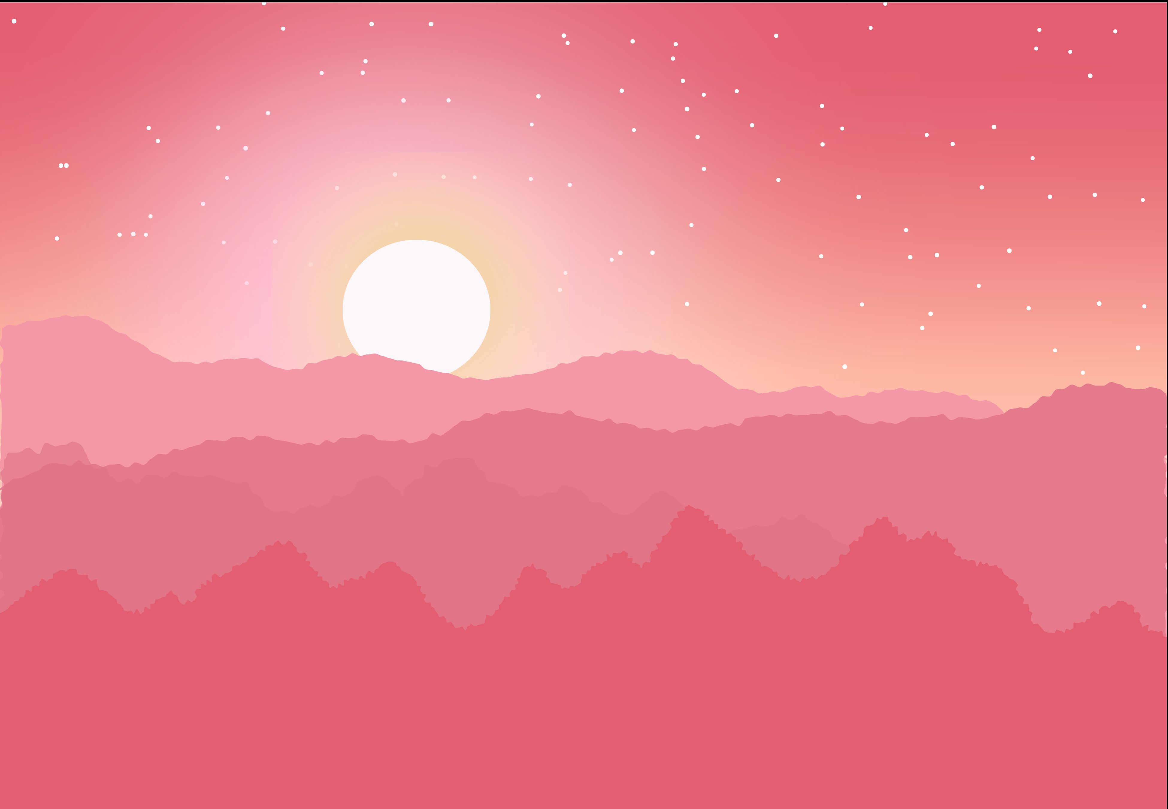 pink, vector, mountains, sun, stars, horizon Desktop Wallpaper