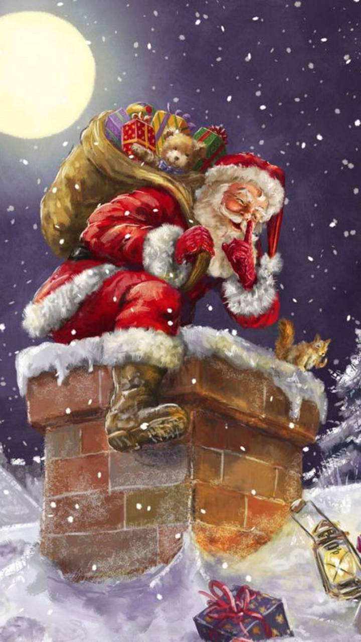 Download mobile wallpaper Christmas, Holiday, Santa, Chimney for free.