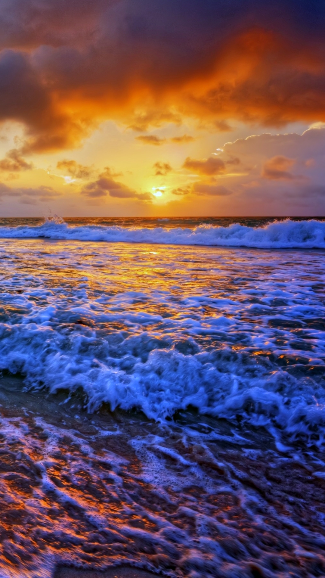 無料モバイル壁紙自然, 日没, 波, ビーチ, 海洋, 地球, 砂, クラウドをダウンロードします。