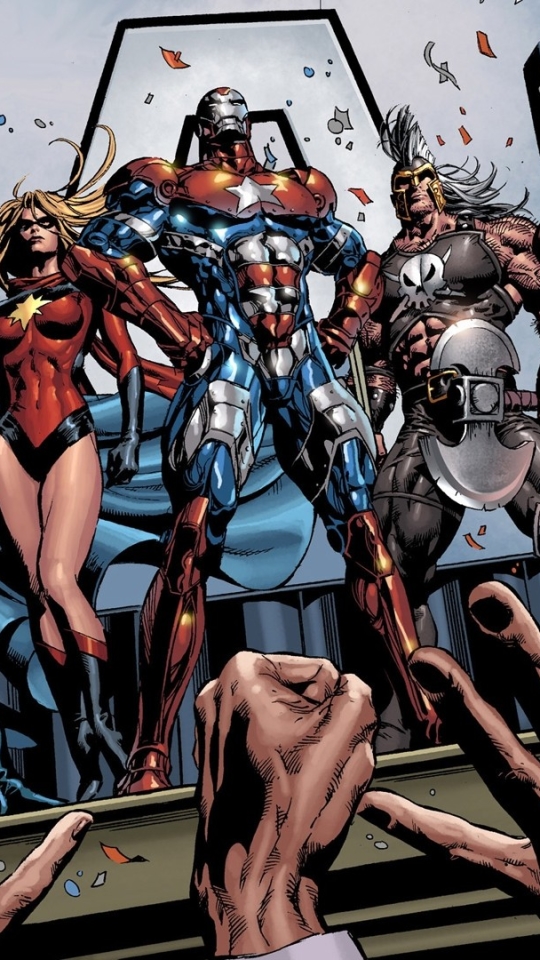 Handy-Wallpaper Comics, Ironman, Kapitän Marvel, The Dark Avengers, Thor kostenlos herunterladen.