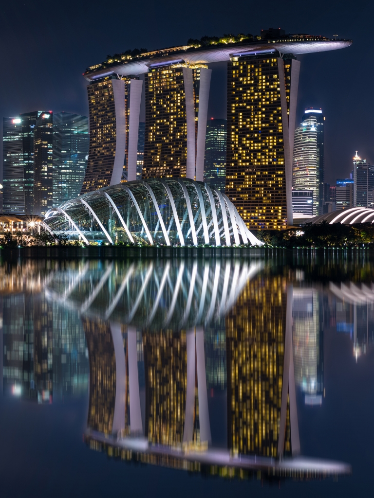 Скачать картинку Ночь, Здание, Сингапур, Строительство, Сделано Человеком, Marina Bay Sands в телефон бесплатно.