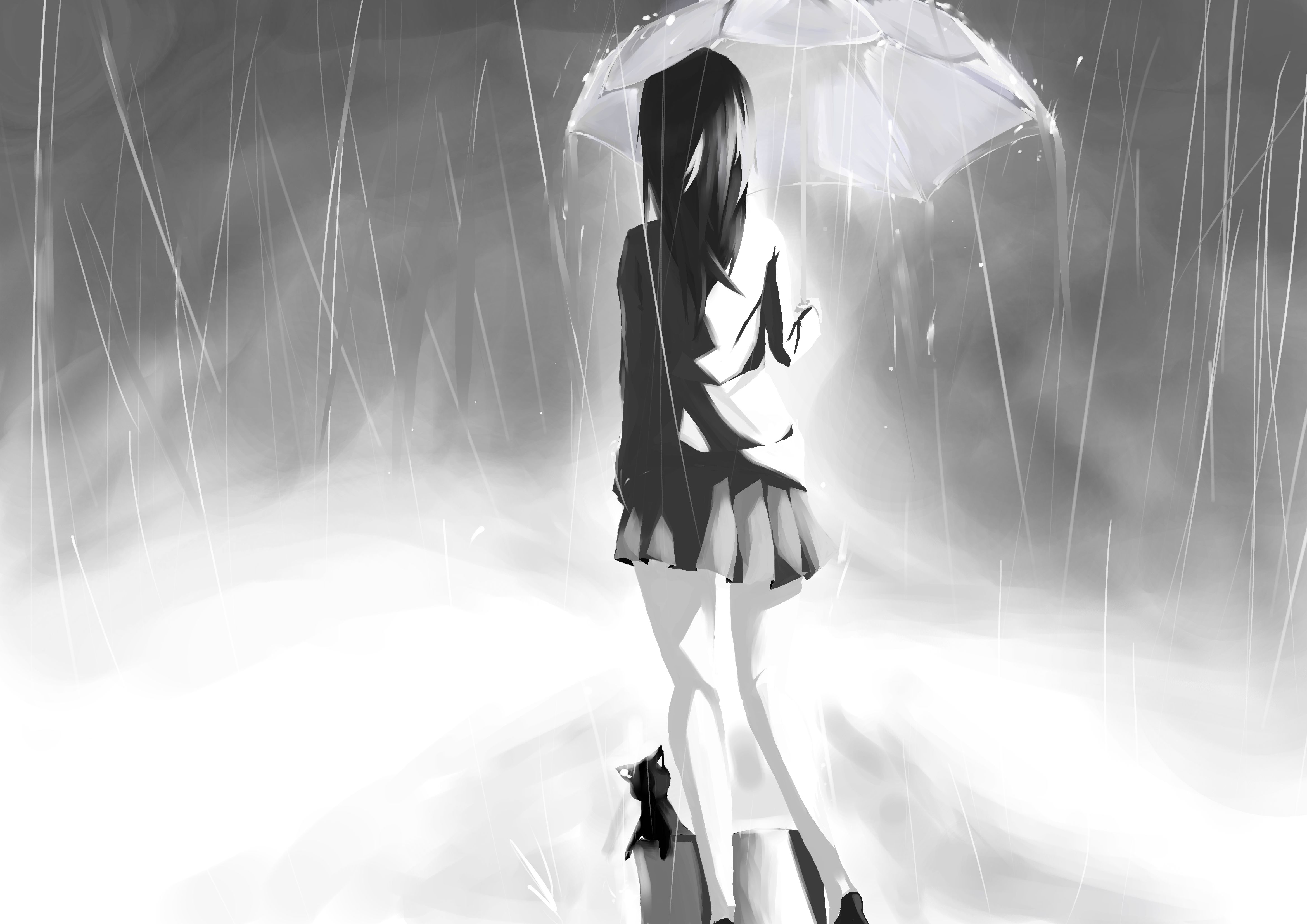 Laden Sie das Regen, Katze, Regenschirm, Original, Animes-Bild kostenlos auf Ihren PC-Desktop herunter