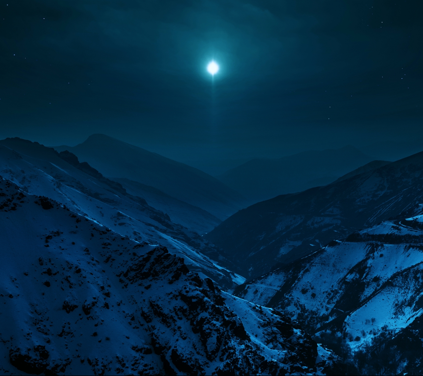 Download mobile wallpaper Landscape, Nature, Sky, Mountains, Night, Moon, Snow, Mountain, Earth for free.