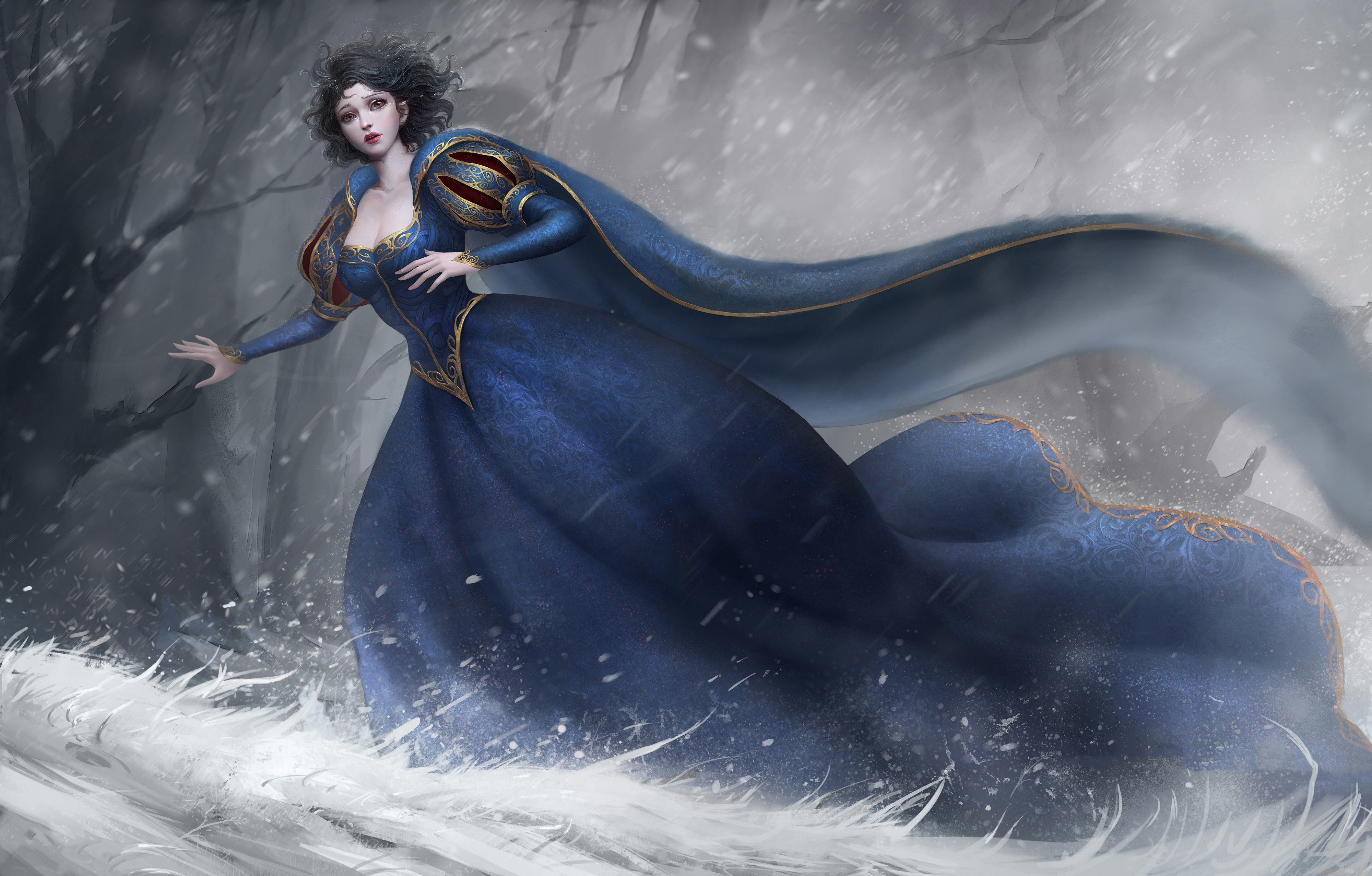 Free download wallpaper Snow White, Movie, Black Hair, Short Hair, Blue Dress on your PC desktop