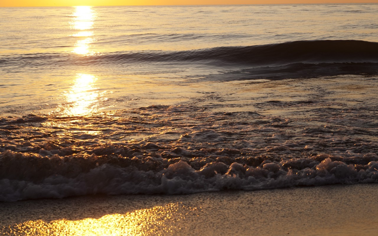 無料モバイル壁紙風景, オレンジ, 波, 日没, 海をダウンロードします。