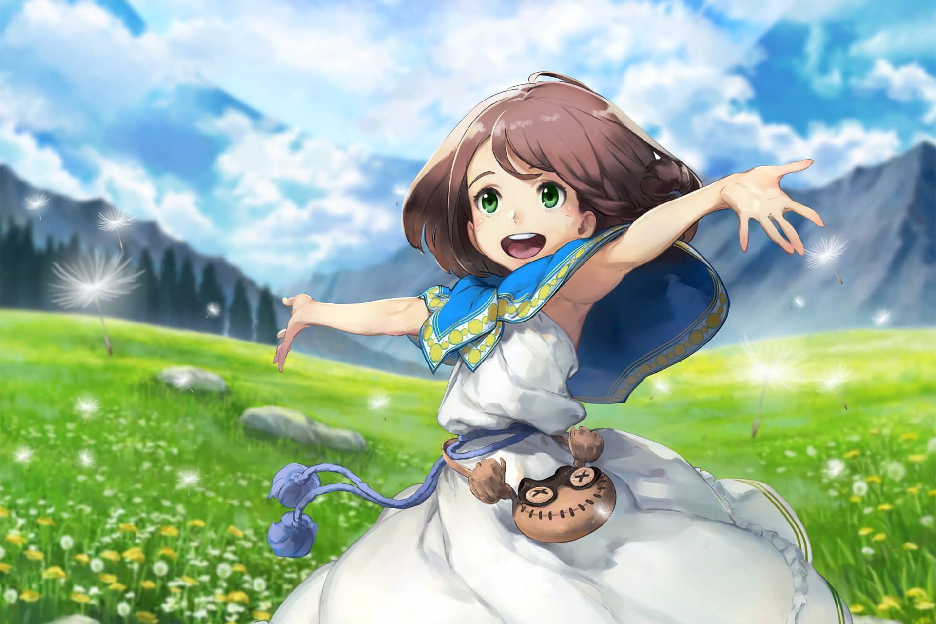 anime, lost song, dandelion, dress, mountain, rin (lost song)