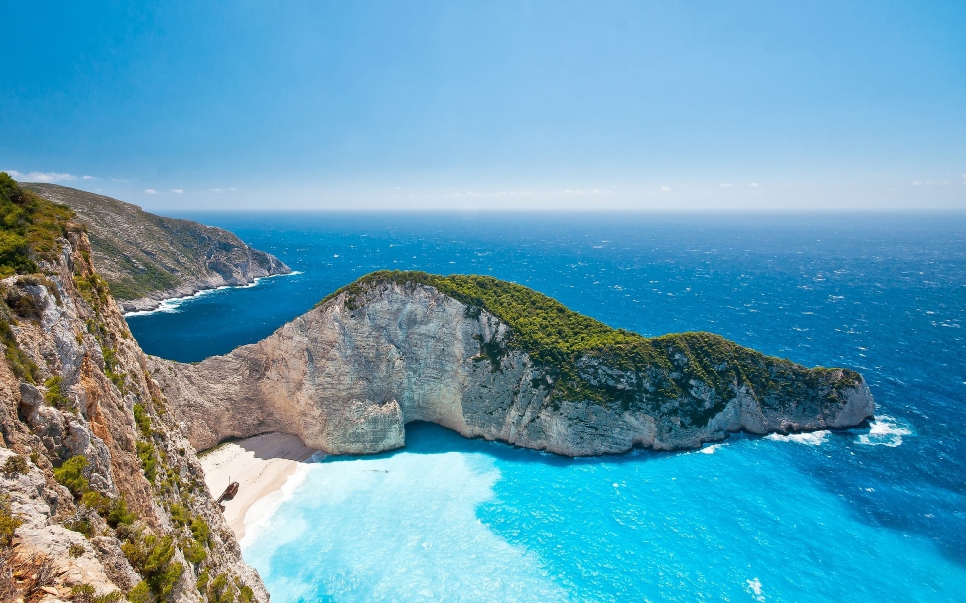 Download mobile wallpaper Nature, Water, Sea, Beach, Horizon, Coast, Earth, Greece for free.
