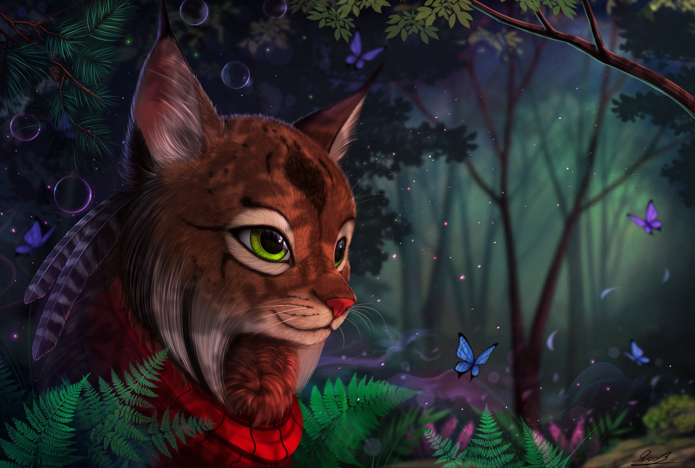 Free download wallpaper Fantasy, Fern, Forest, Cat, Fantasy Animals on your PC desktop