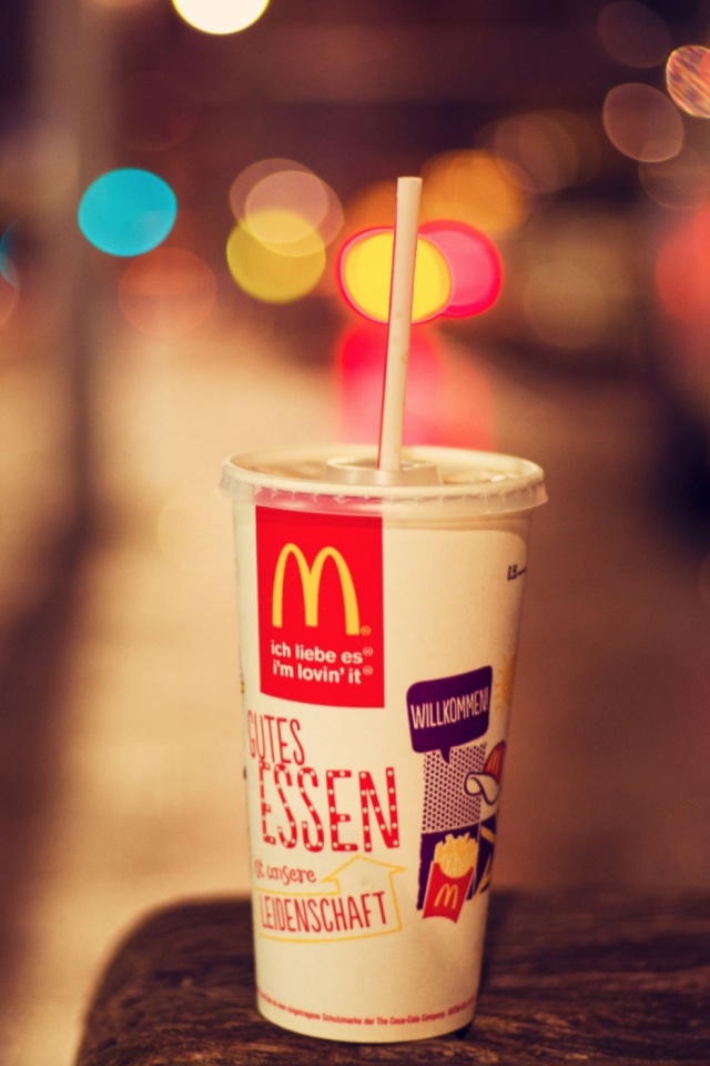 Download mobile wallpaper Drink, Bokeh, Products, Mcdonald's for free.