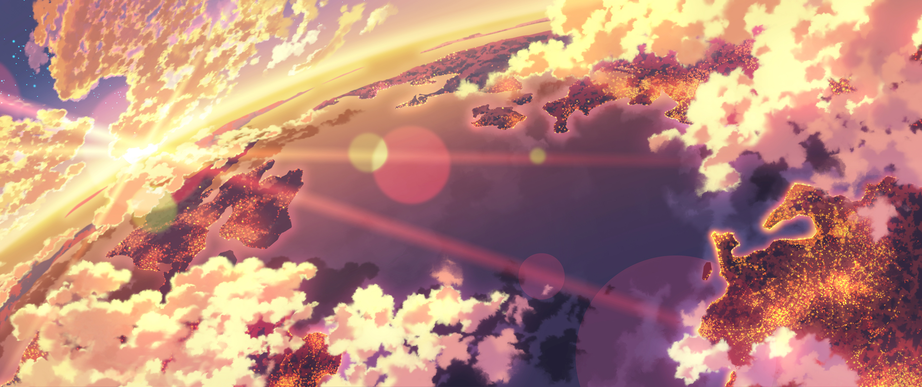 Free download wallpaper Anime, Sunset, Sky, Sea, Light, Earth, Sunlight, Cloud, Original, Scenery on your PC desktop