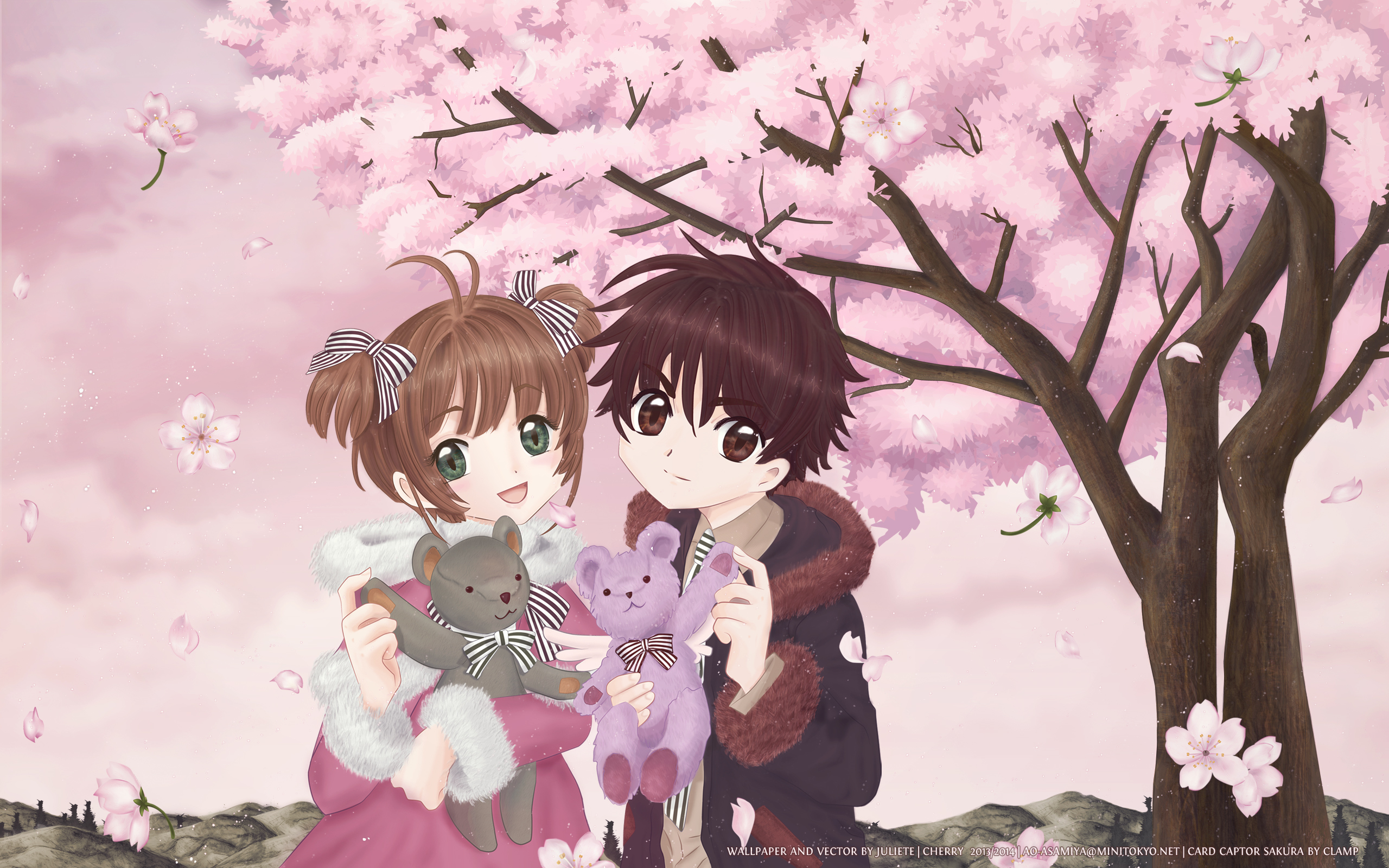 Laden Sie das Teddybär, Animes, Kadokyaputa Sakura, Sakura Kinomoto, Syaoran Li-Bild kostenlos auf Ihren PC-Desktop herunter